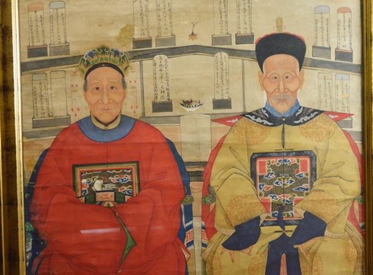 Large Chinese Ancestral Portrait Depicting Four Seated Elders