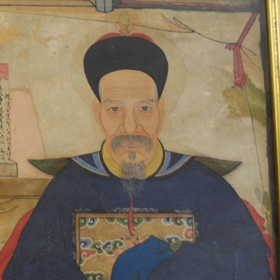 Large Chinese Ancestral Portrait Depicting Four Seated Elders