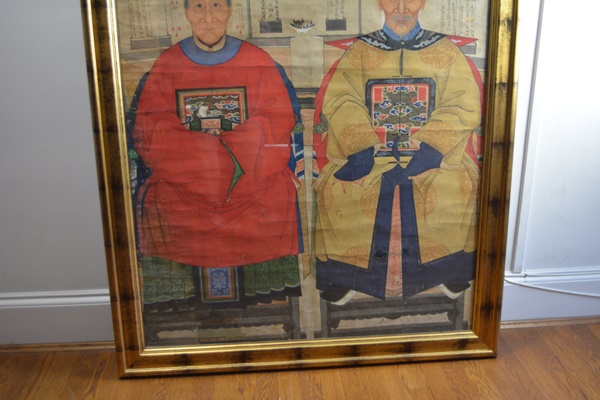 Large Chinese Ancestral Portrait Depicting Four Seated Elders