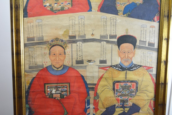 Large Chinese Ancestral Portrait Depicting Four Seated Elders