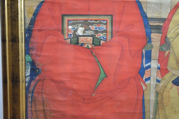 Large Chinese Ancestral Portrait Depicting Four Seated Elders