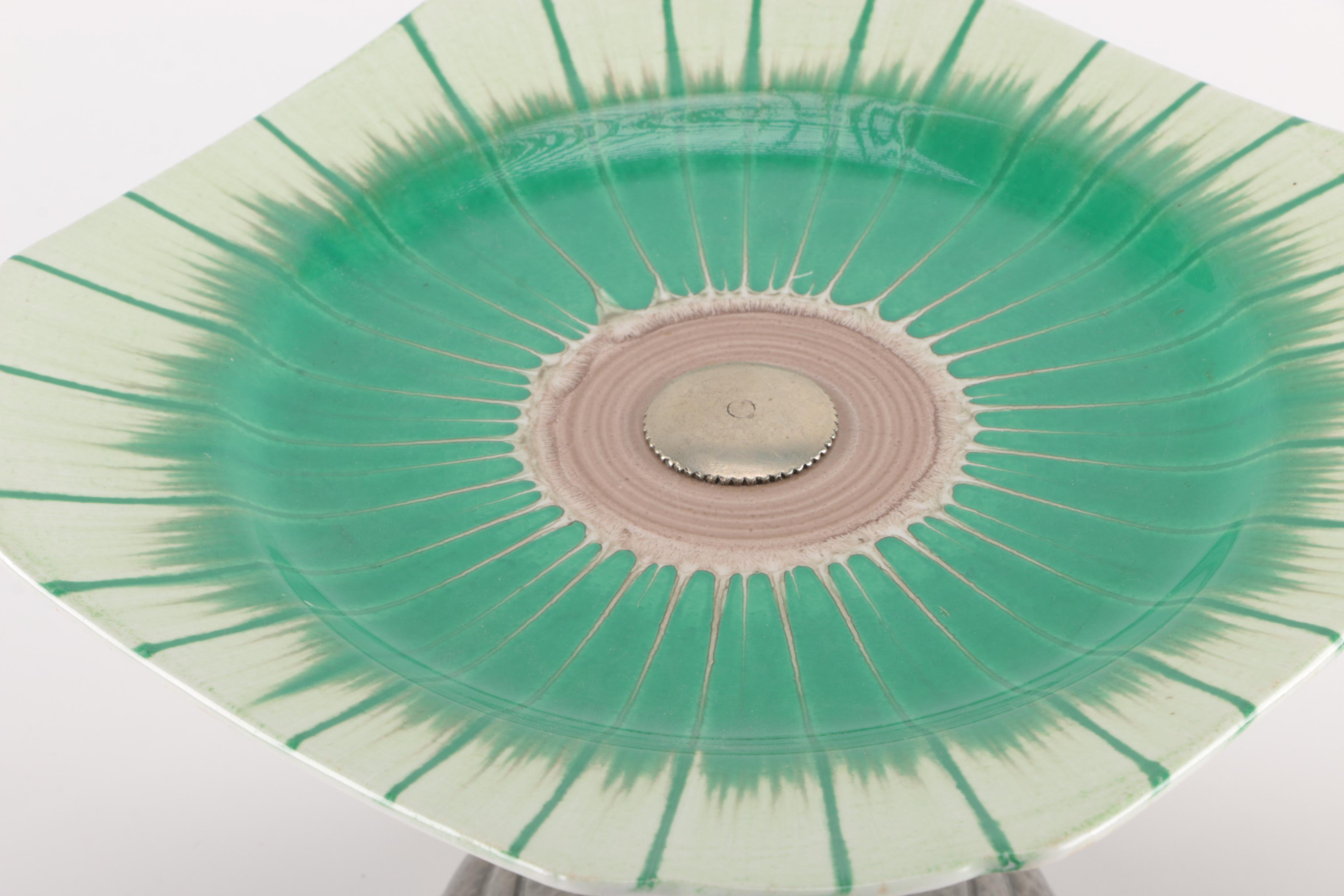 Shelley Ceramic Vase and Platter with Homeland English Pewter Base