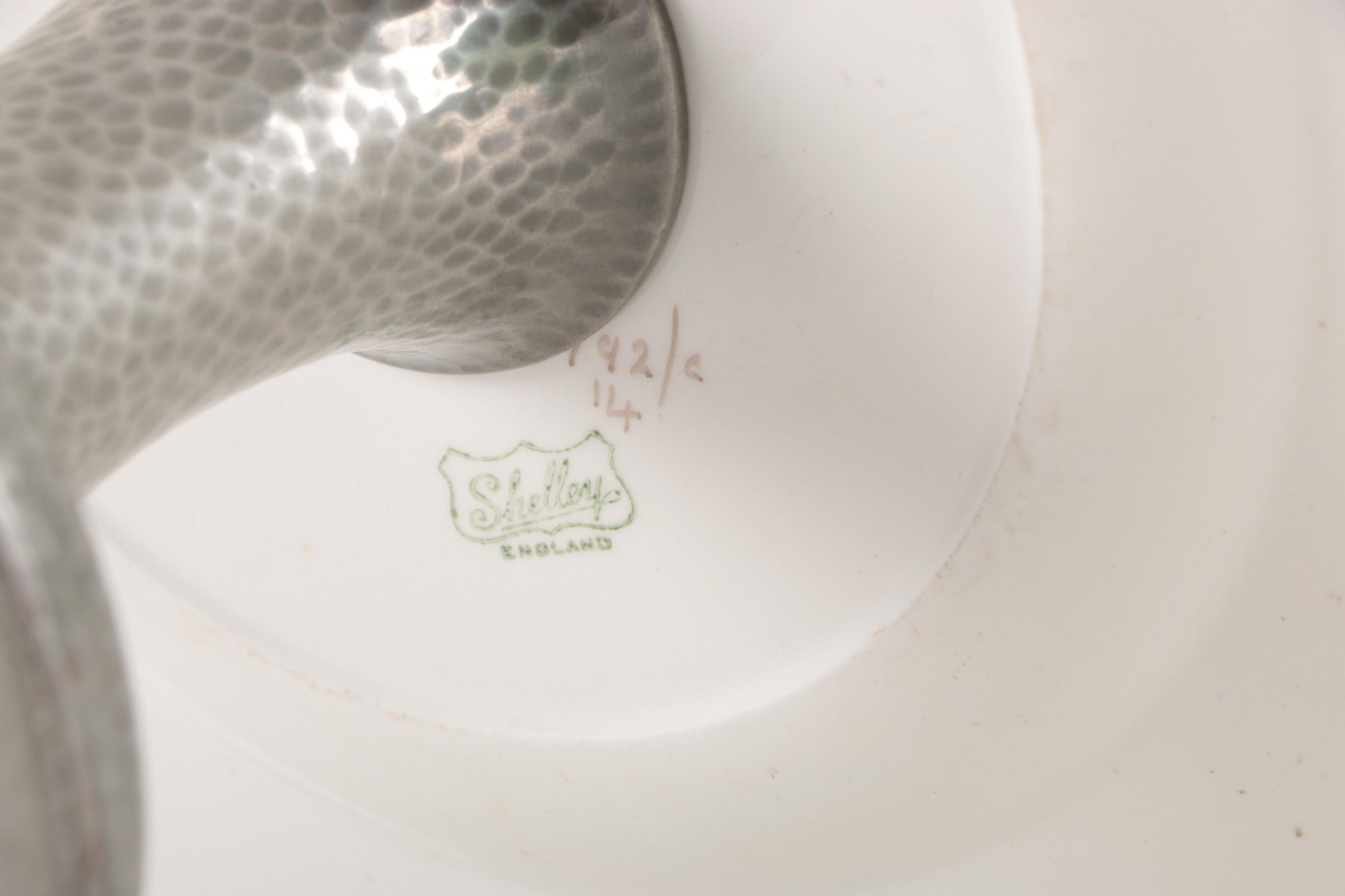 Shelley Ceramic Vase and Platter with Homeland English Pewter Base