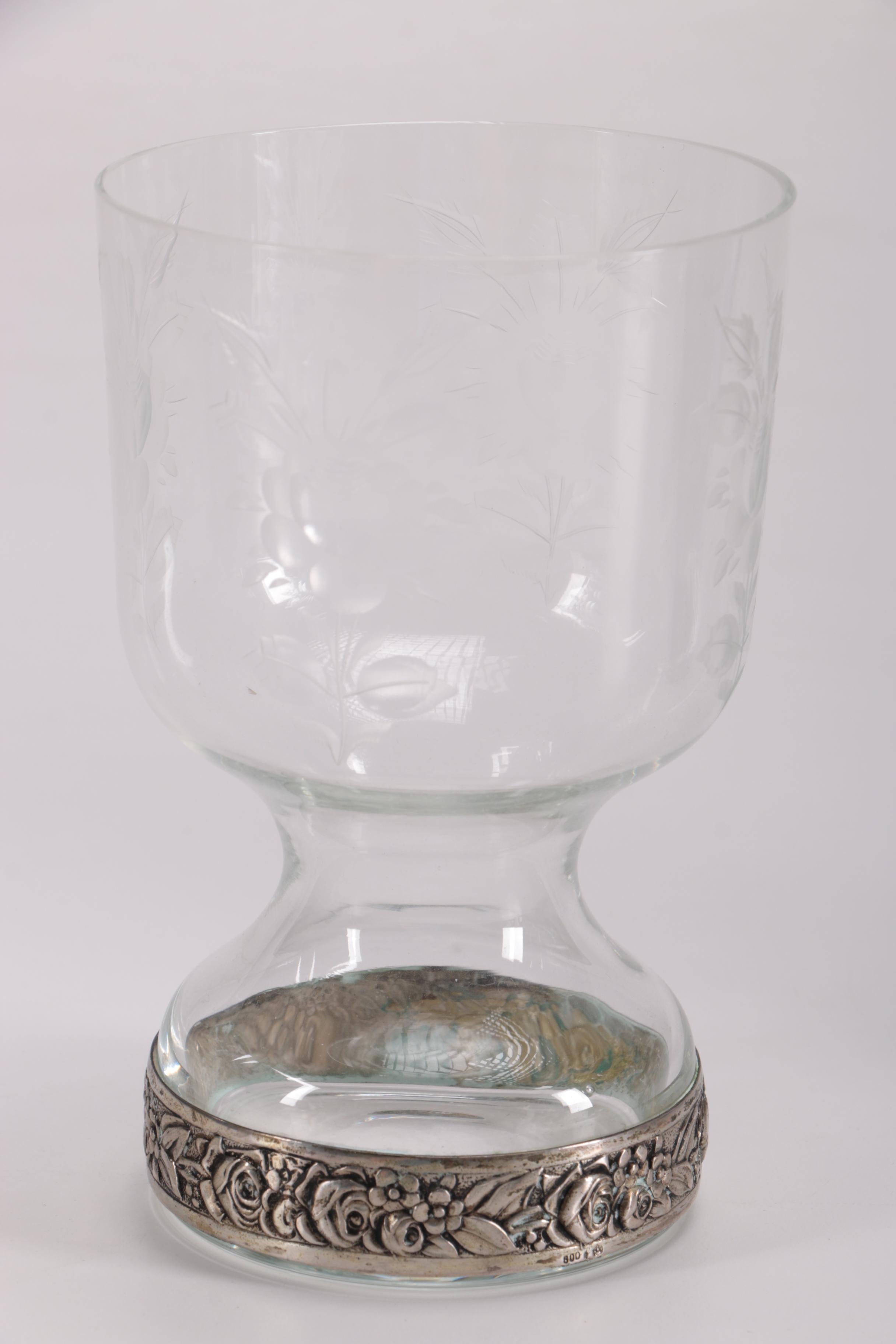 800 Silver With Glass Vase and Other Vessels