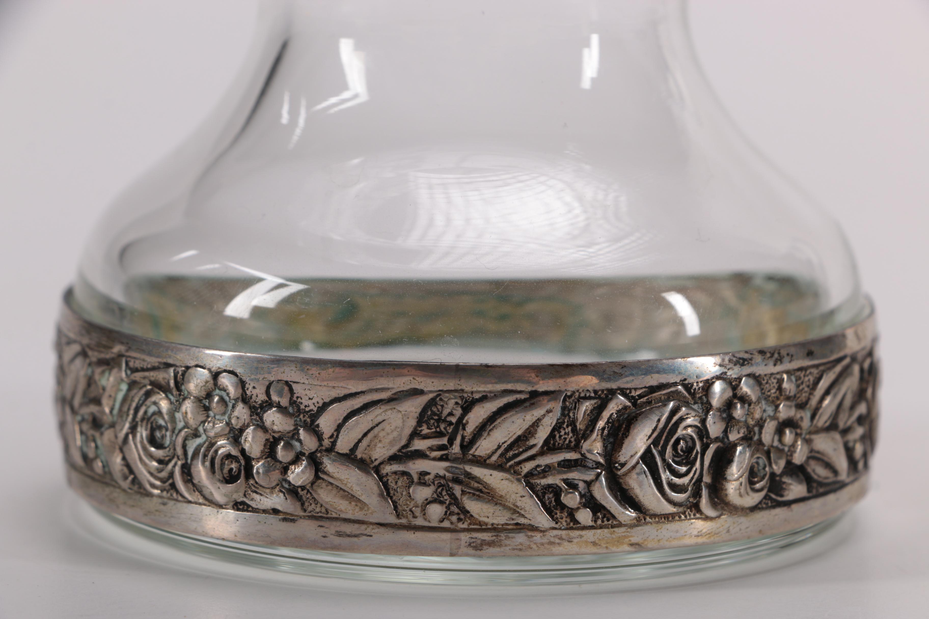 800 Silver With Glass Vase and Other Vessels
