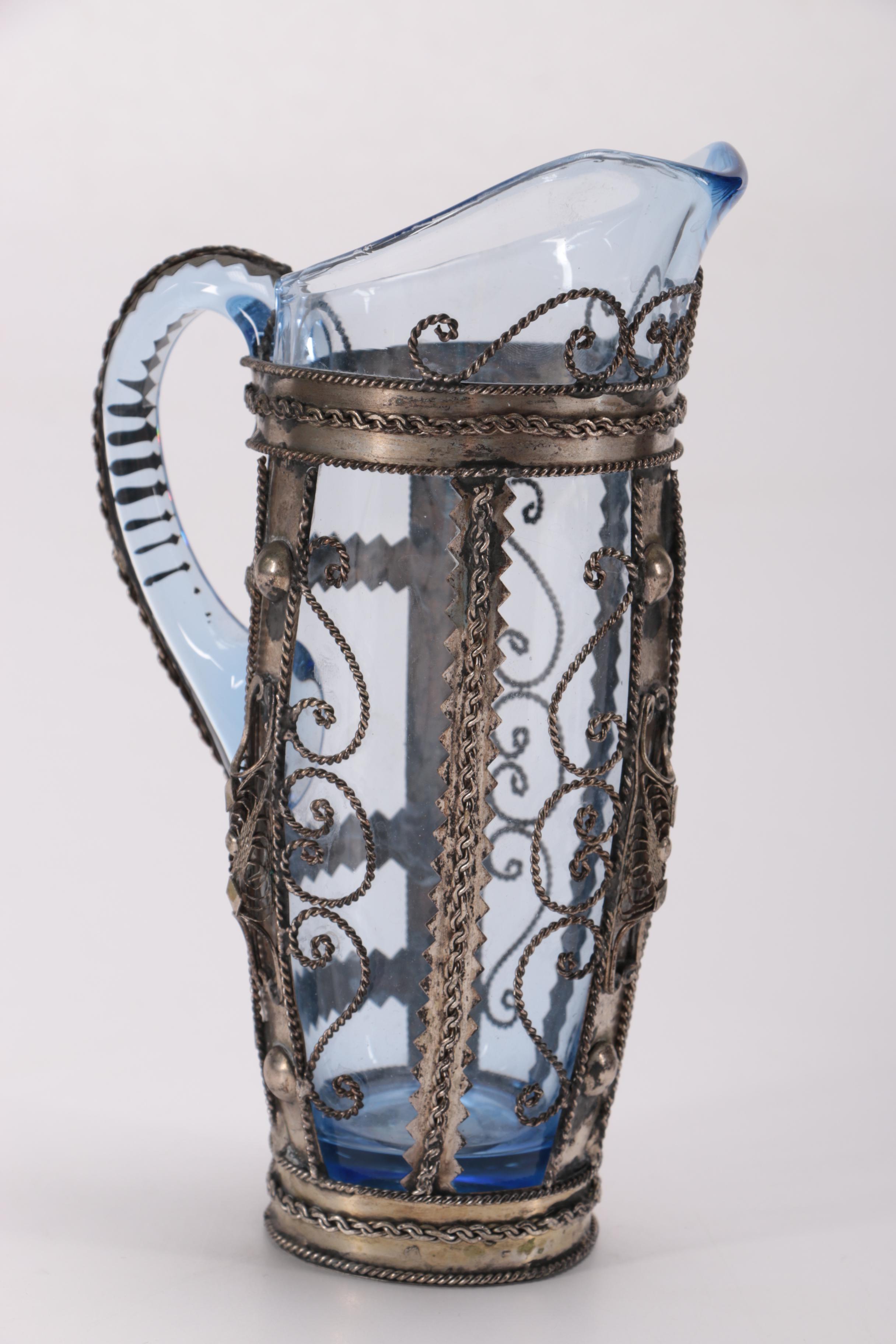 800 Silver With Glass Vase and Other Vessels