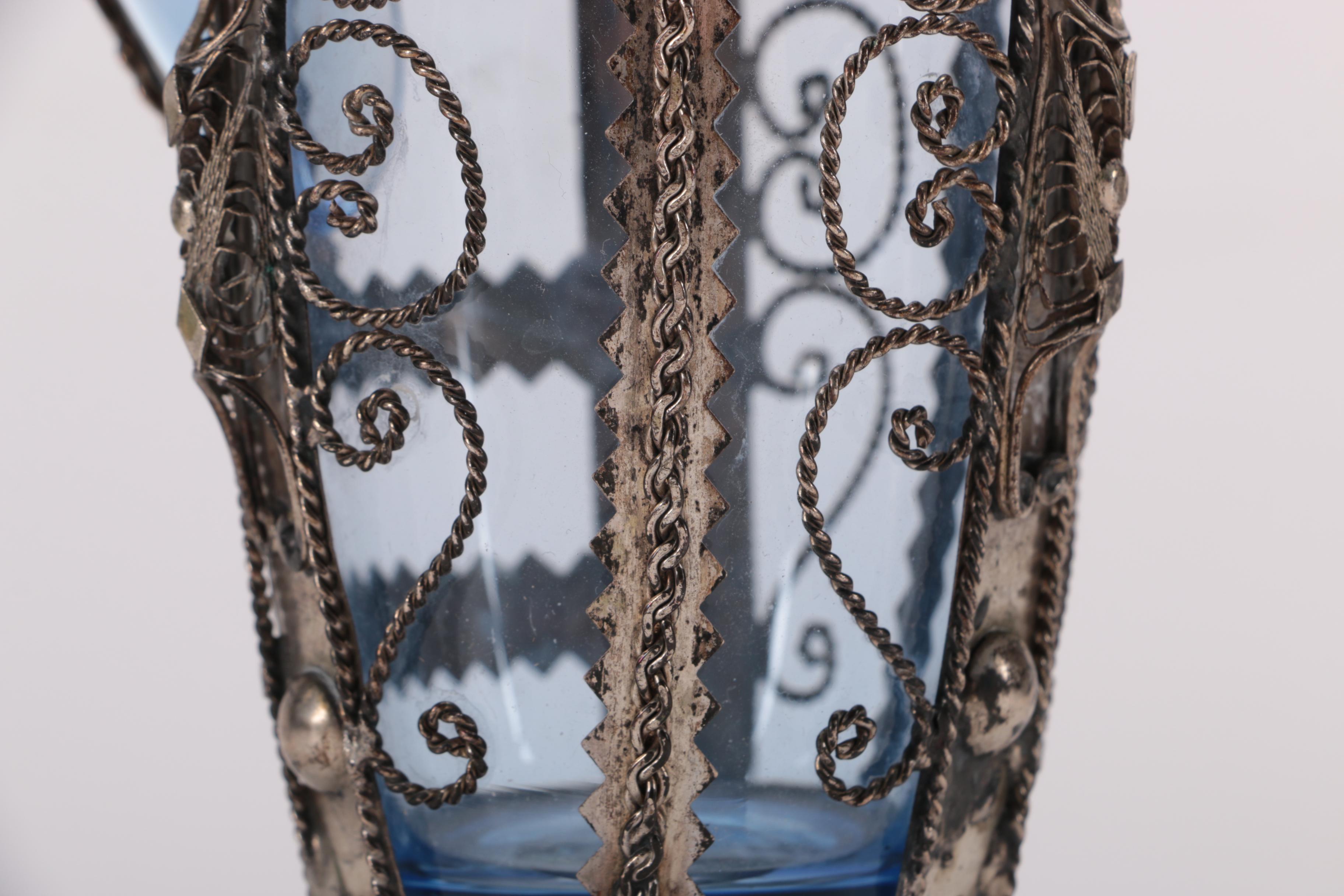 800 Silver With Glass Vase and Other Vessels