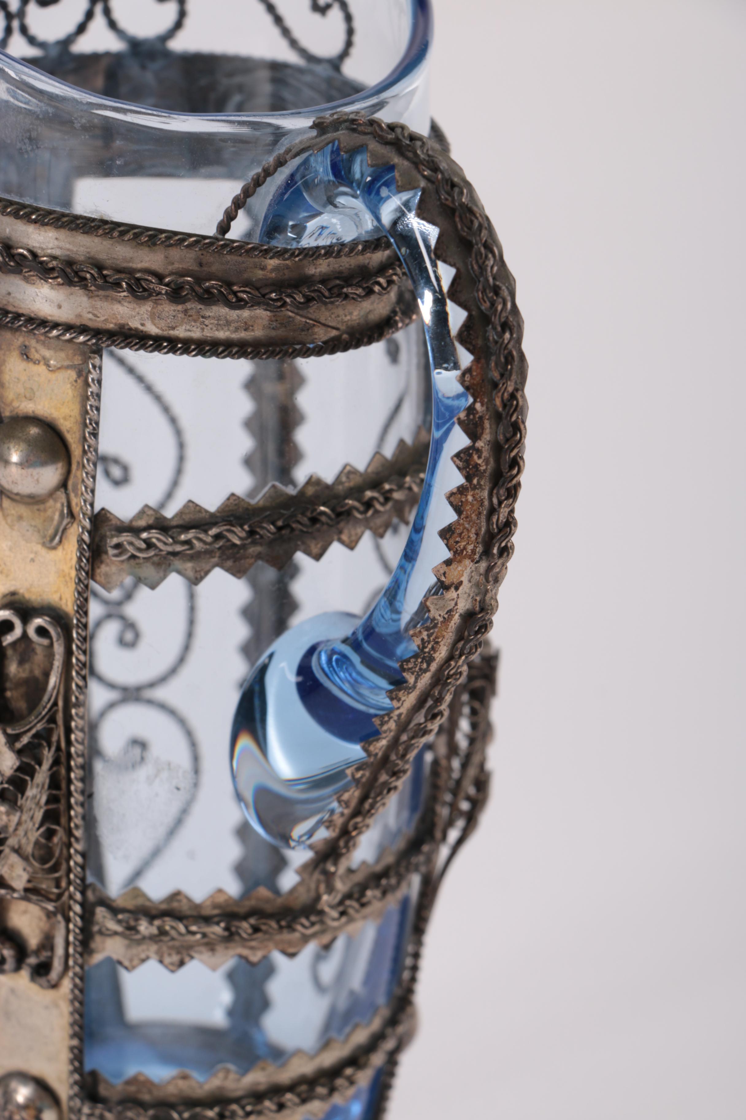 800 Silver With Glass Vase and Other Vessels