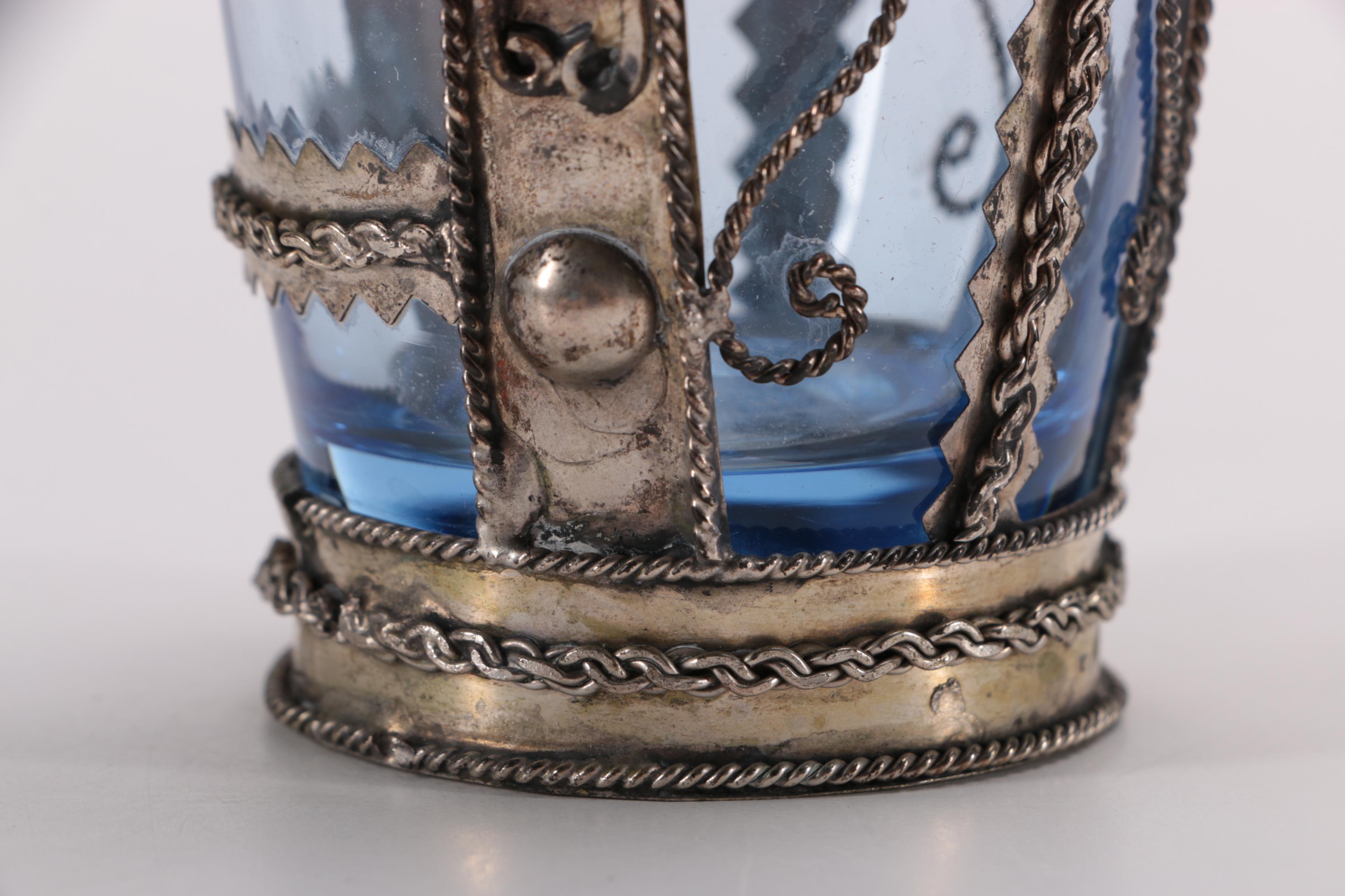 800 Silver With Glass Vase and Other Vessels