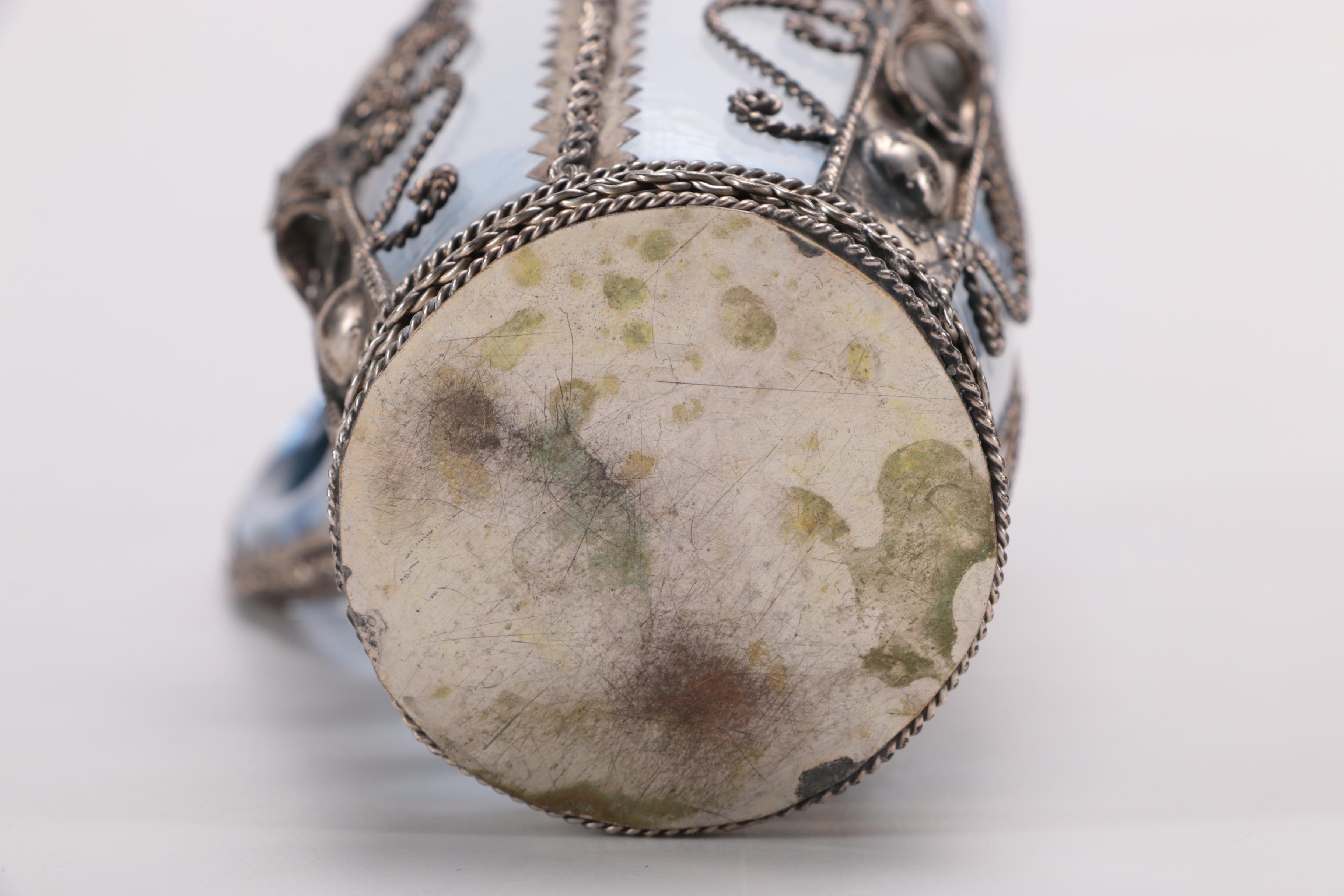 800 Silver With Glass Vase and Other Vessels