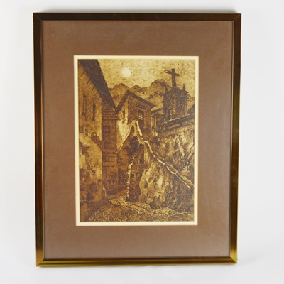 Framed Sepia Tone Lithograph