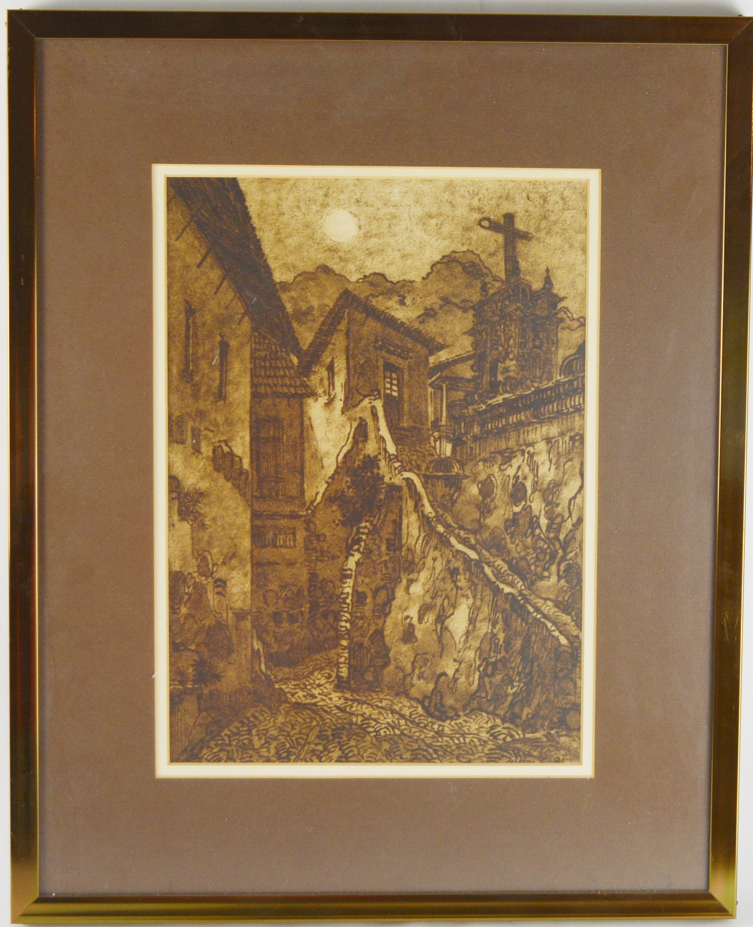 Framed Sepia Tone Lithograph