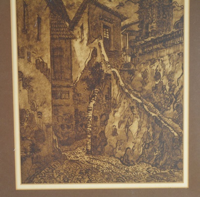 Framed Sepia Tone Lithograph