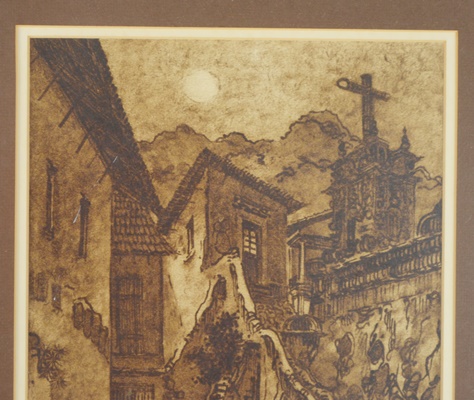 Framed Sepia Tone Lithograph