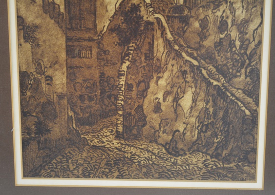 Framed Sepia Tone Lithograph