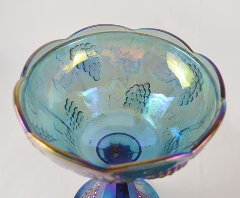 Carnival Glass Footed Pitcher and Candy Dish