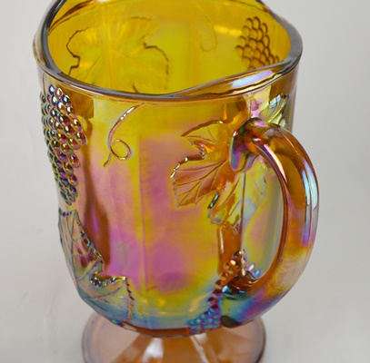 Carnival Glass Footed Pitcher and Candy Dish
