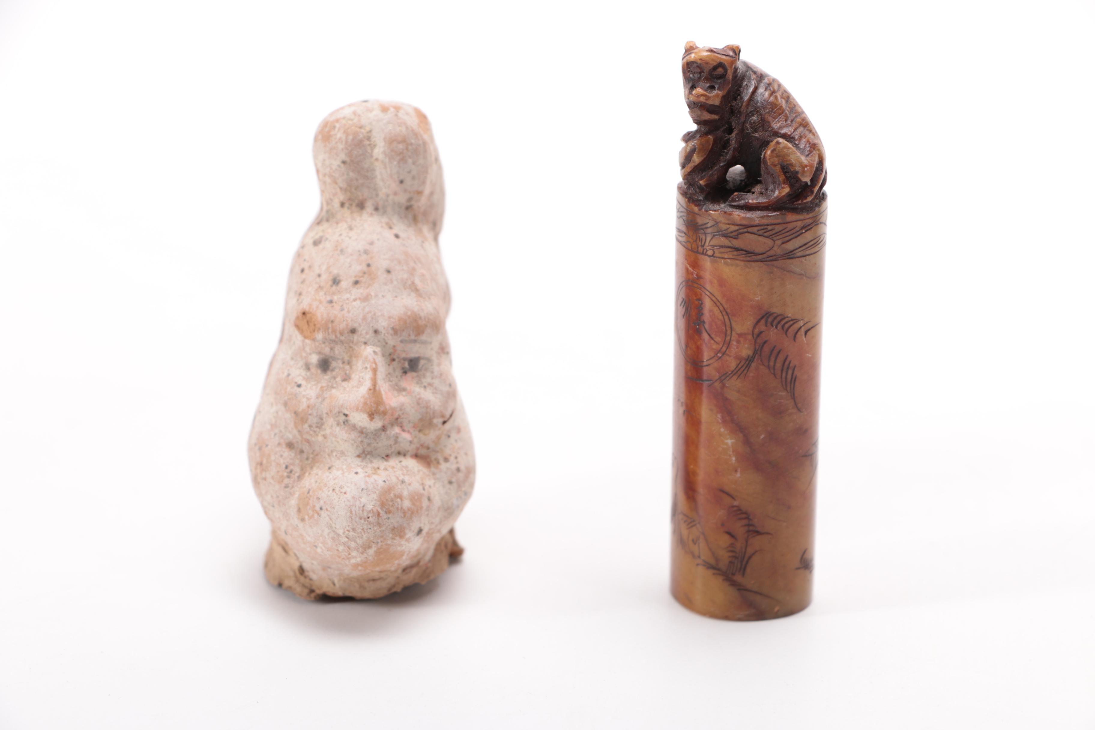 Antique Chinese Stoneware Bowls and Japanese Wooden Box and Other Asian Decor