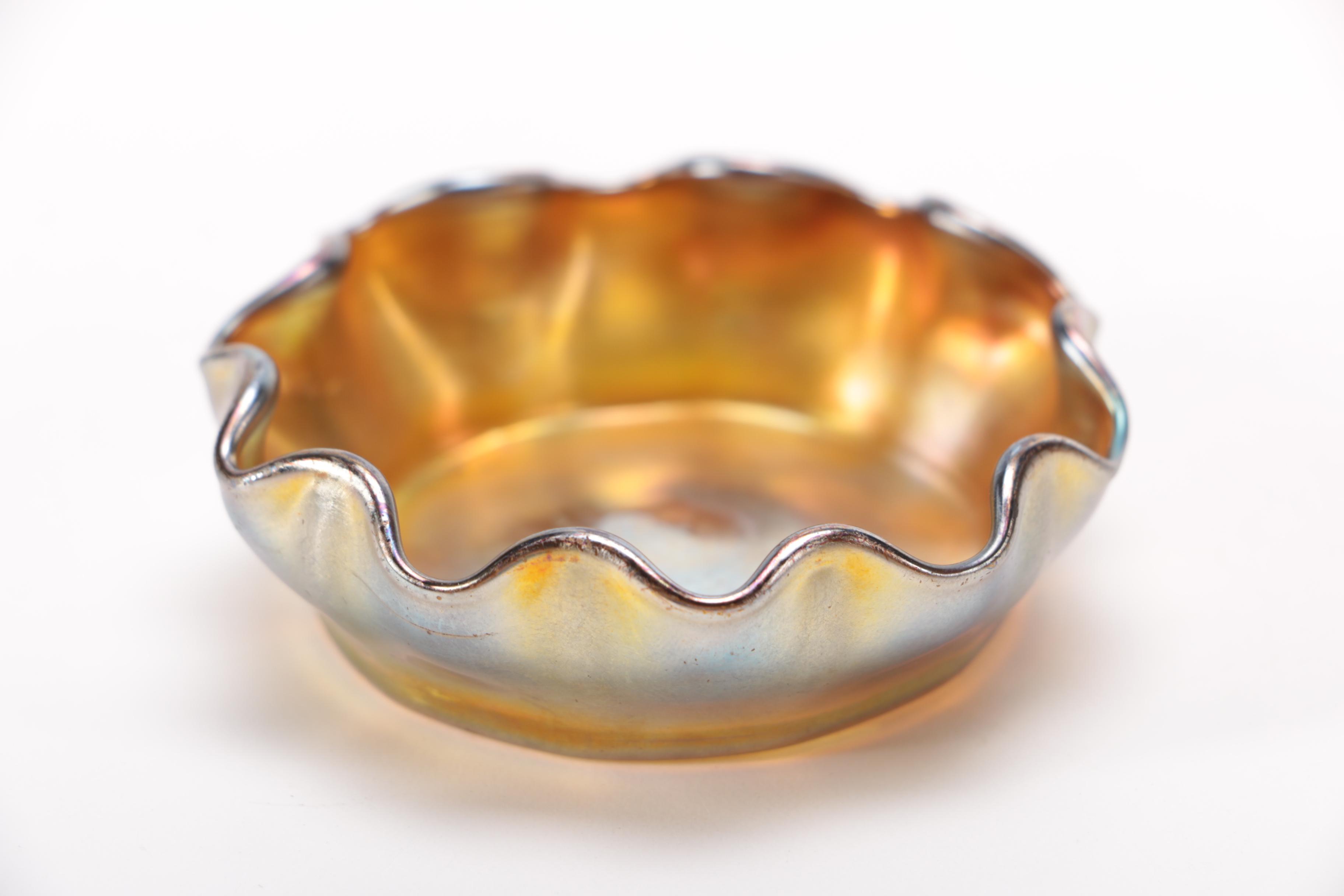 Antique Tiffany Iridescent Favrile Glass Salt Cellars