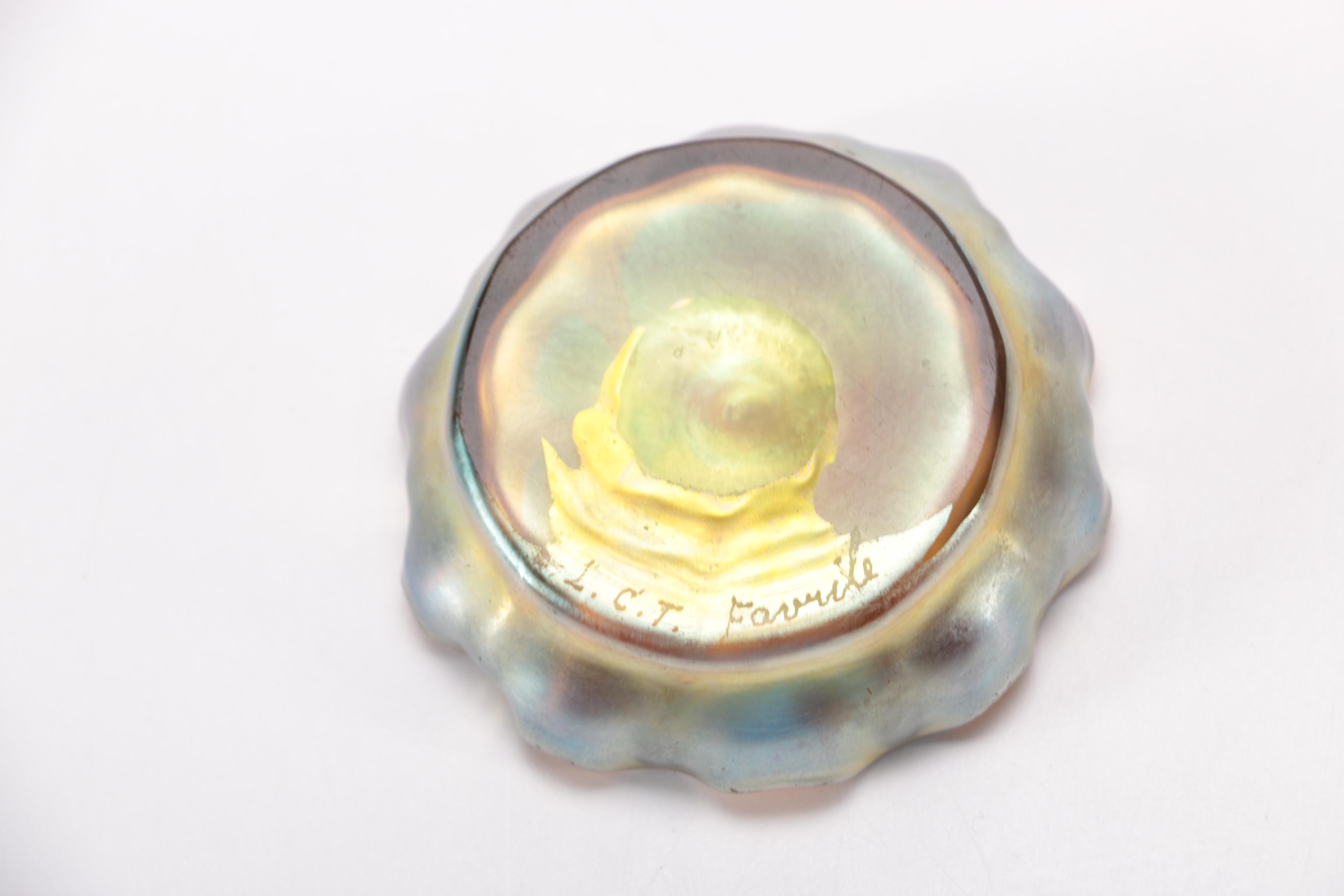 Antique Tiffany Iridescent Favrile Glass Salt Cellars