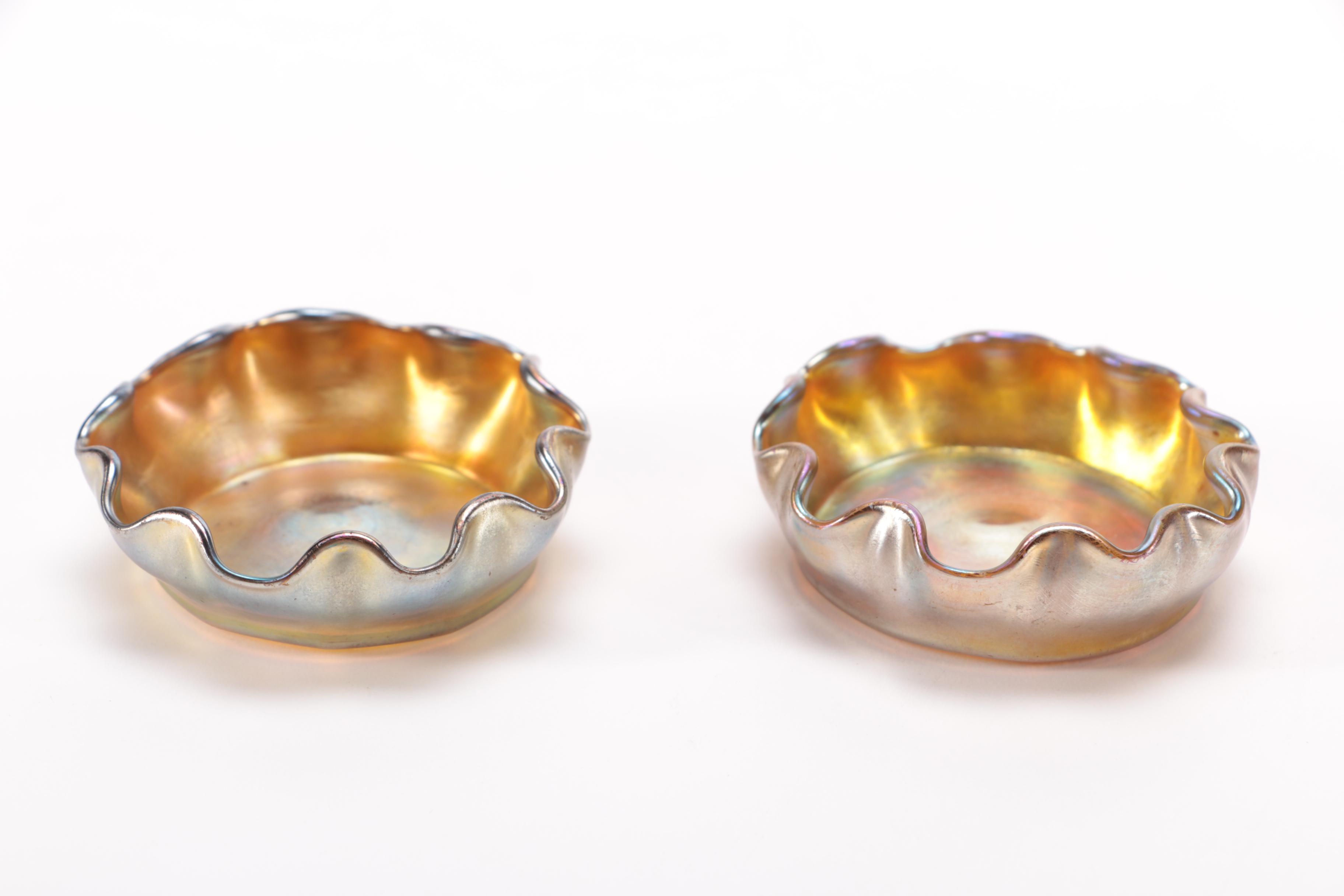 Antique Tiffany Iridescent Favrile Glass Salt Cellars