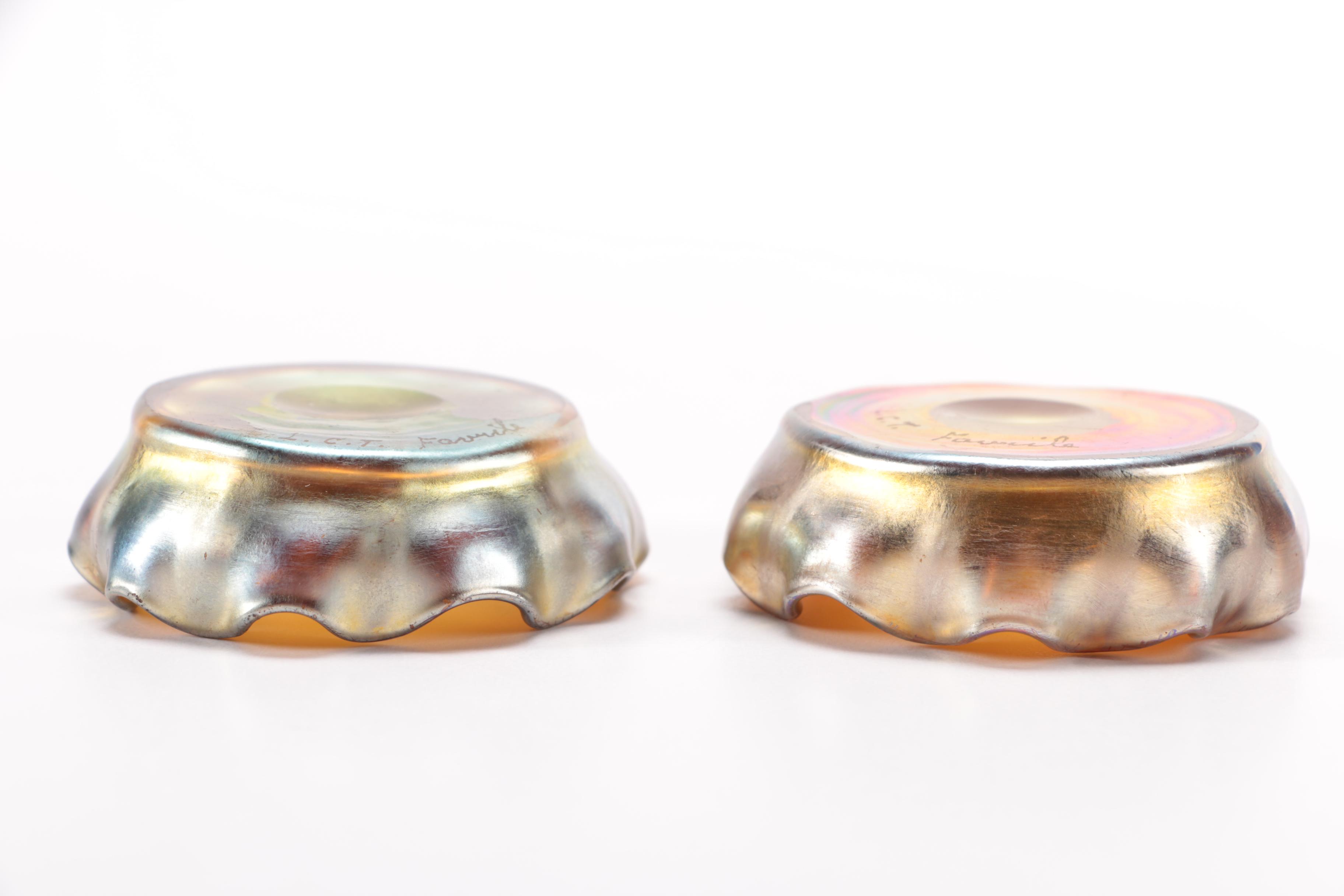 Antique Tiffany Iridescent Favrile Glass Salt Cellars