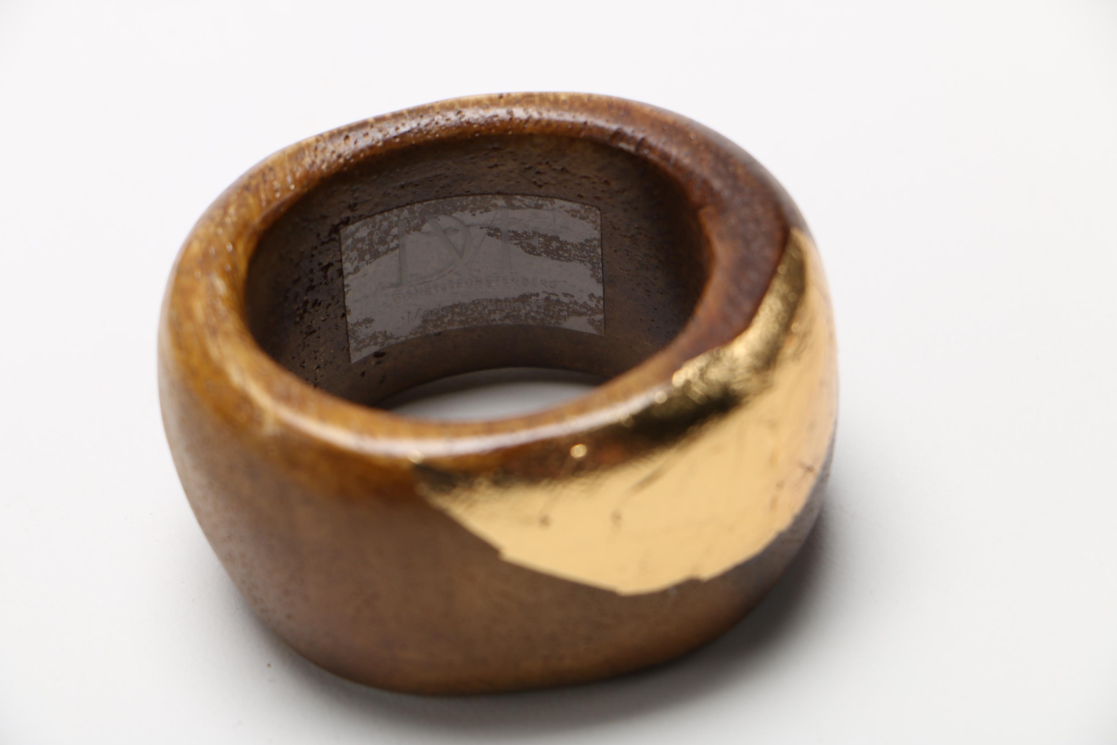 Diane von Furstenberg Gold Leaf and Wood Napkin Ring Set