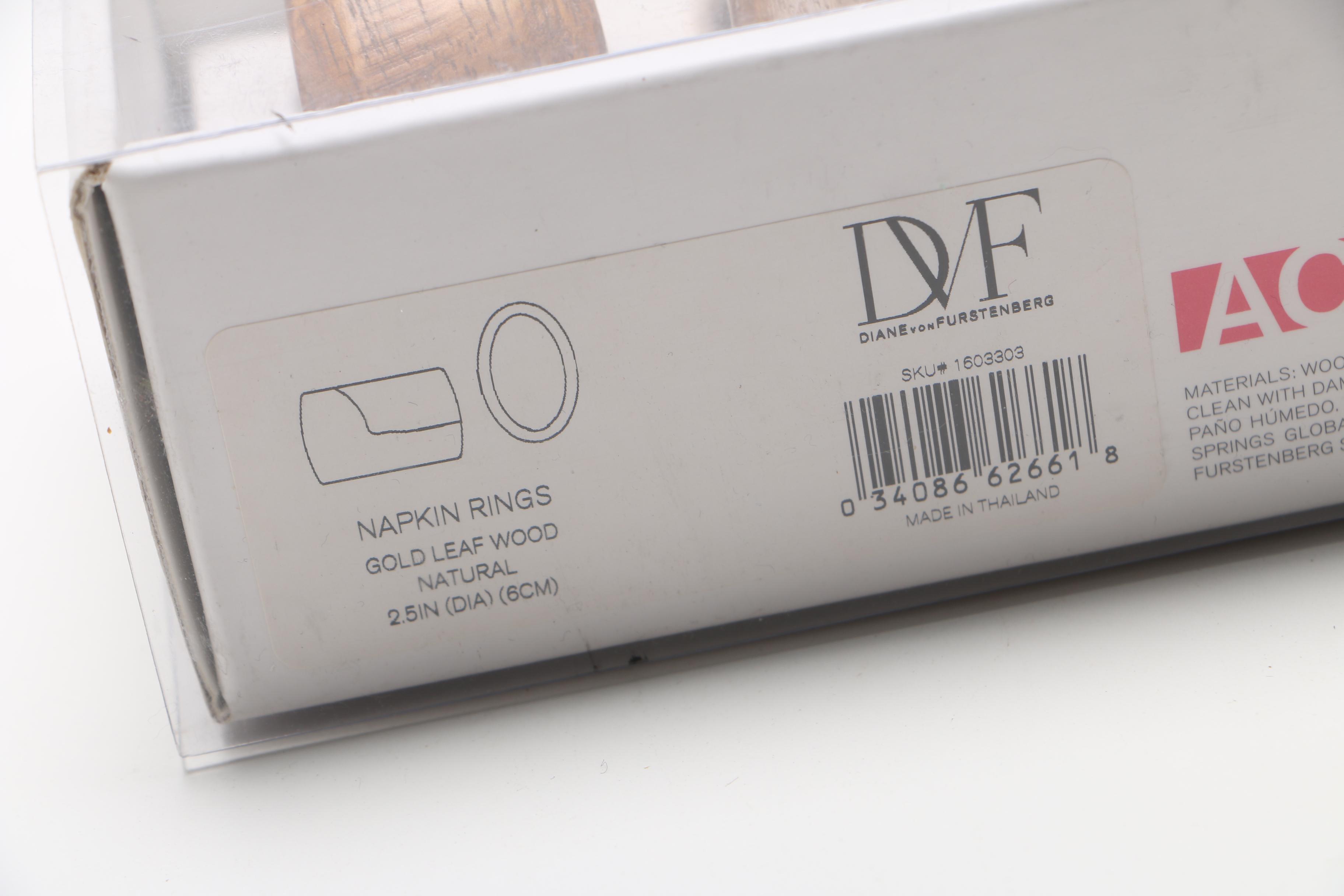 Diane von Furstenberg Gold Leaf and Wood Napkin Ring Set