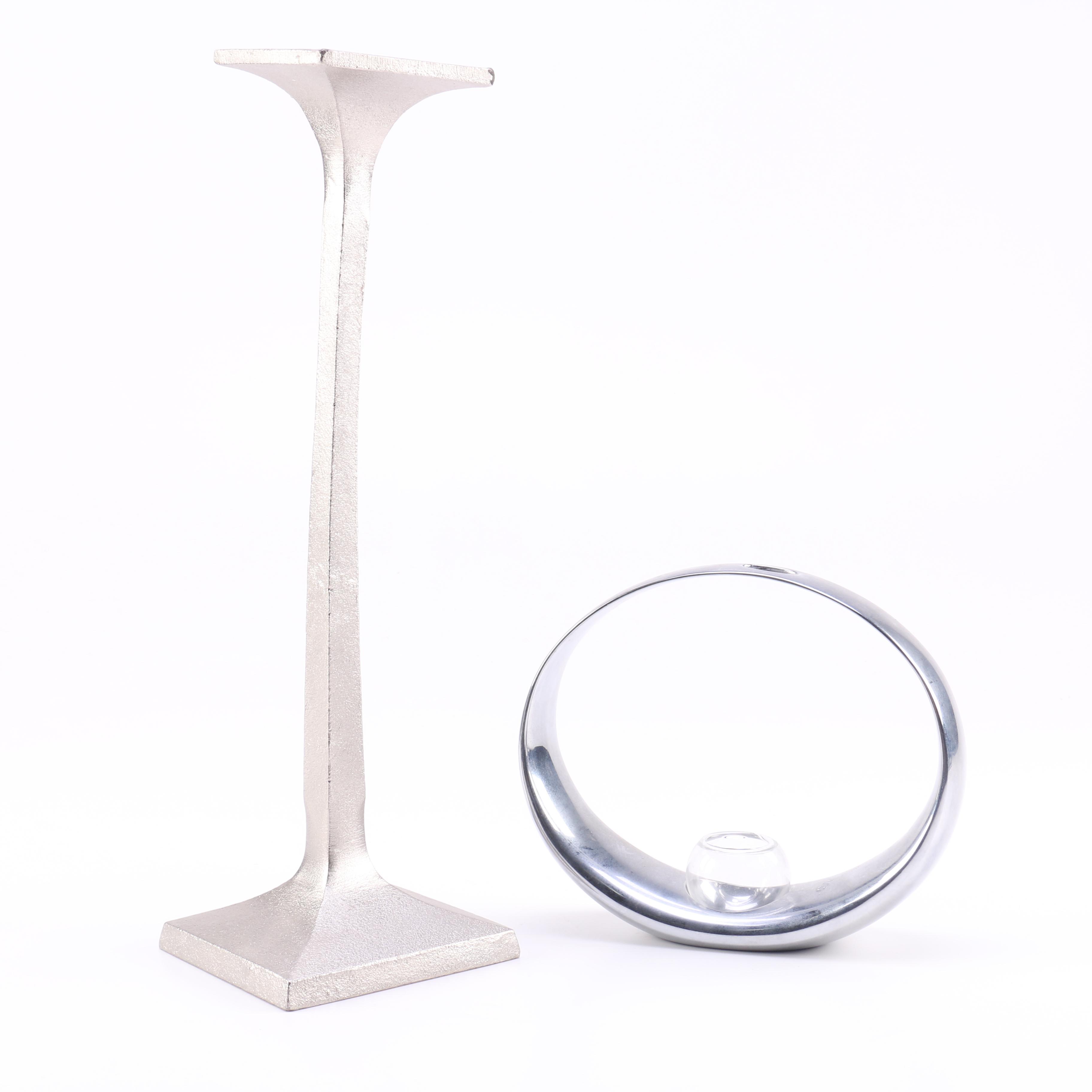 Donna Karan for Lenox "Burnished Metal" Candlestick and Nambé Candle Holder