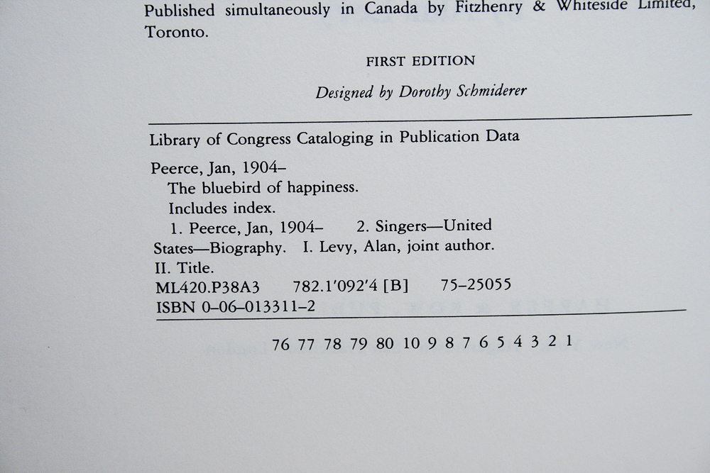 Signed First Edition "The Bluebird of Happiness: Memoirs of Jan Peerce" by Alan Levy