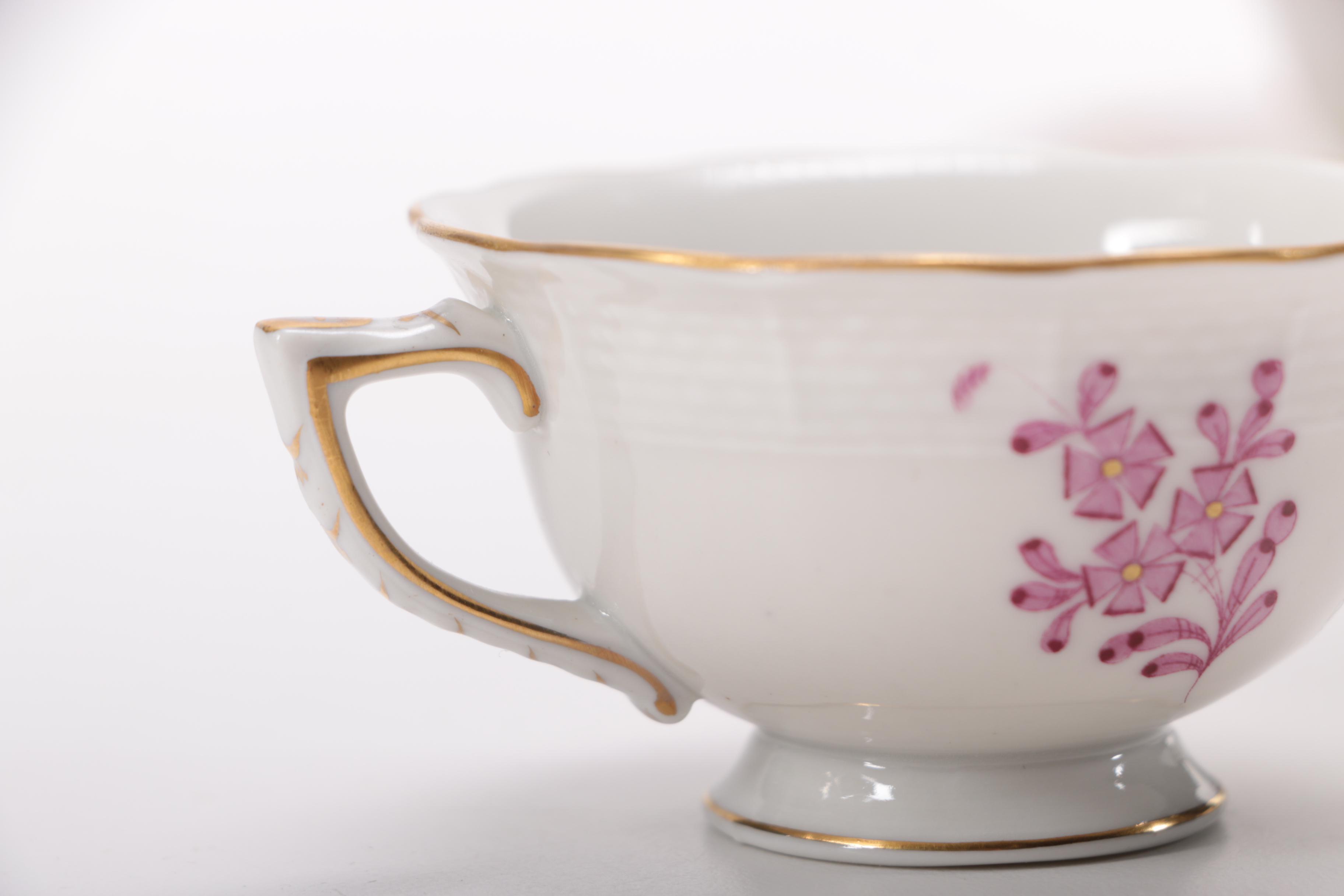 Herend Raspberry "Chinese Bouquet" Tea Cups and Saucers