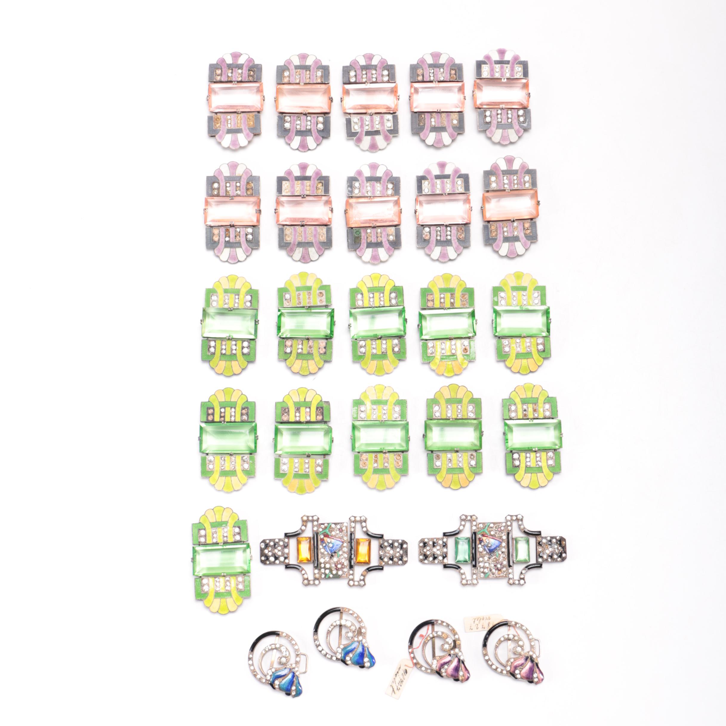 Vintage Czecho-Slovakia Enamel and Glass Belt Buckles