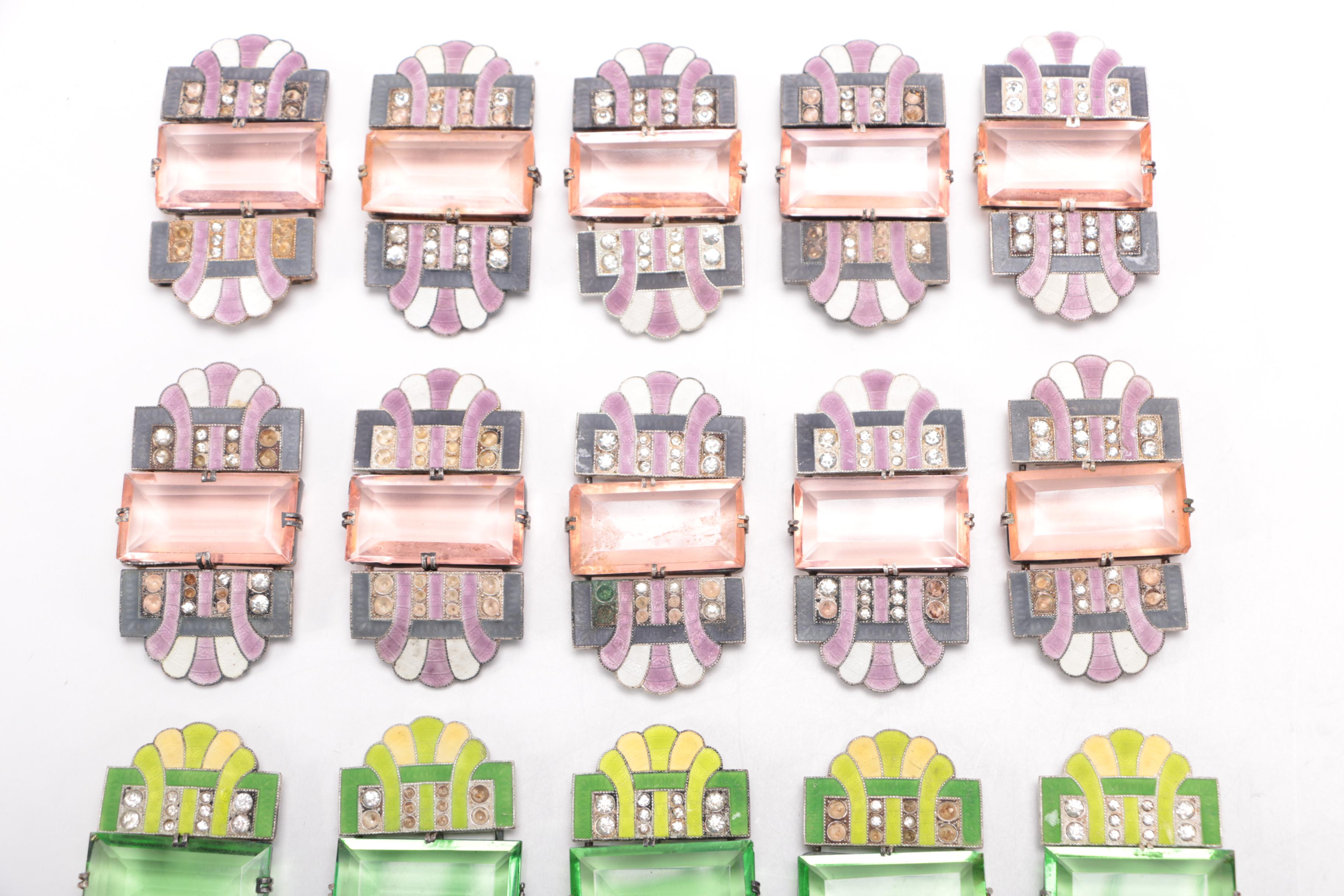 Vintage Czecho-Slovakia Enamel and Glass Belt Buckles