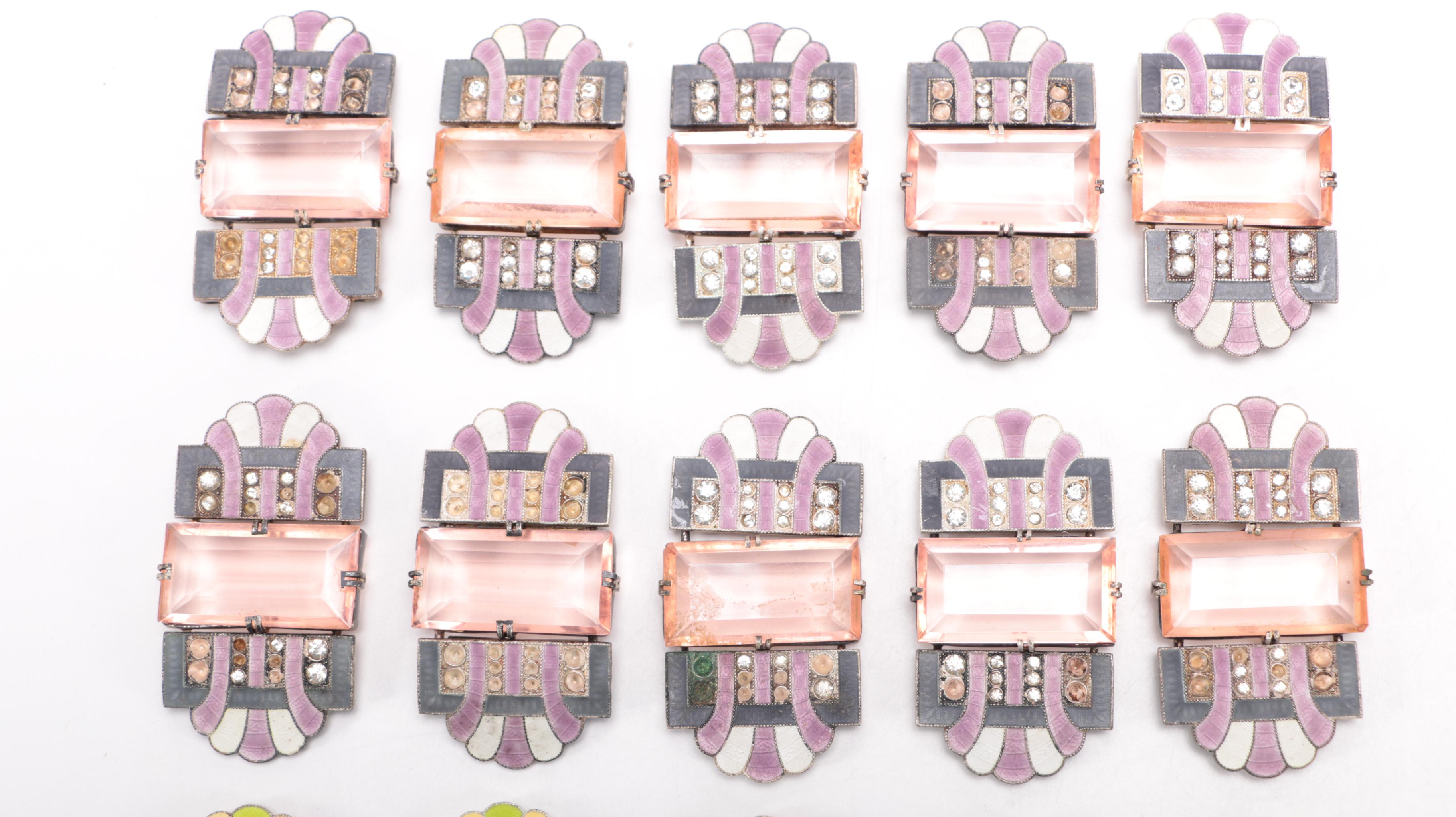 Vintage Czecho-Slovakia Enamel and Glass Belt Buckles