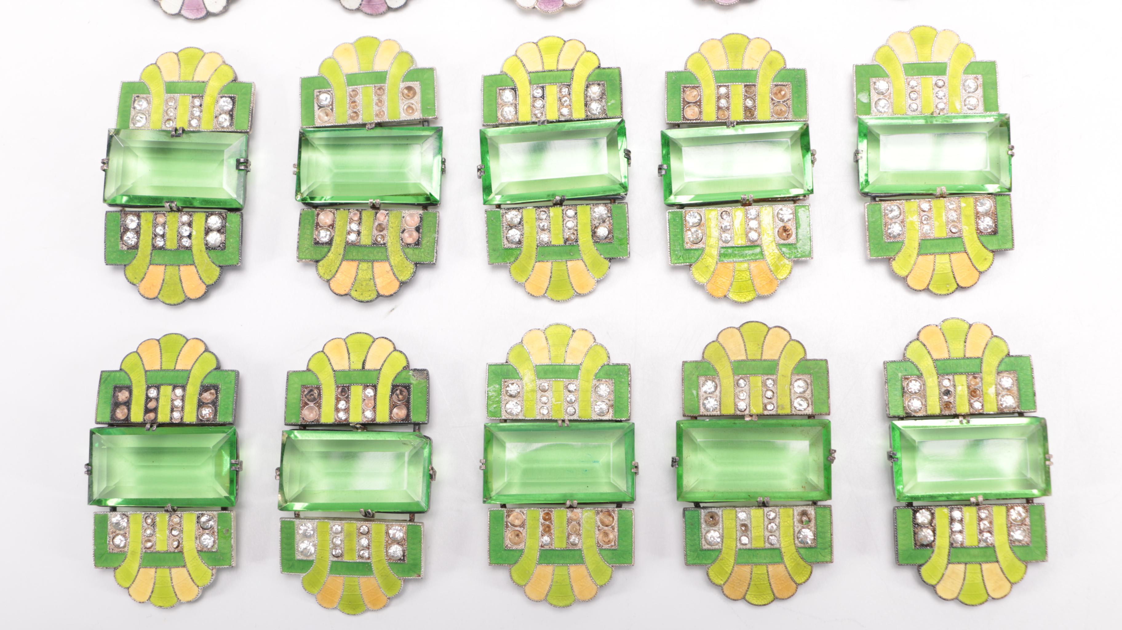 Vintage Czecho-Slovakia Enamel and Glass Belt Buckles