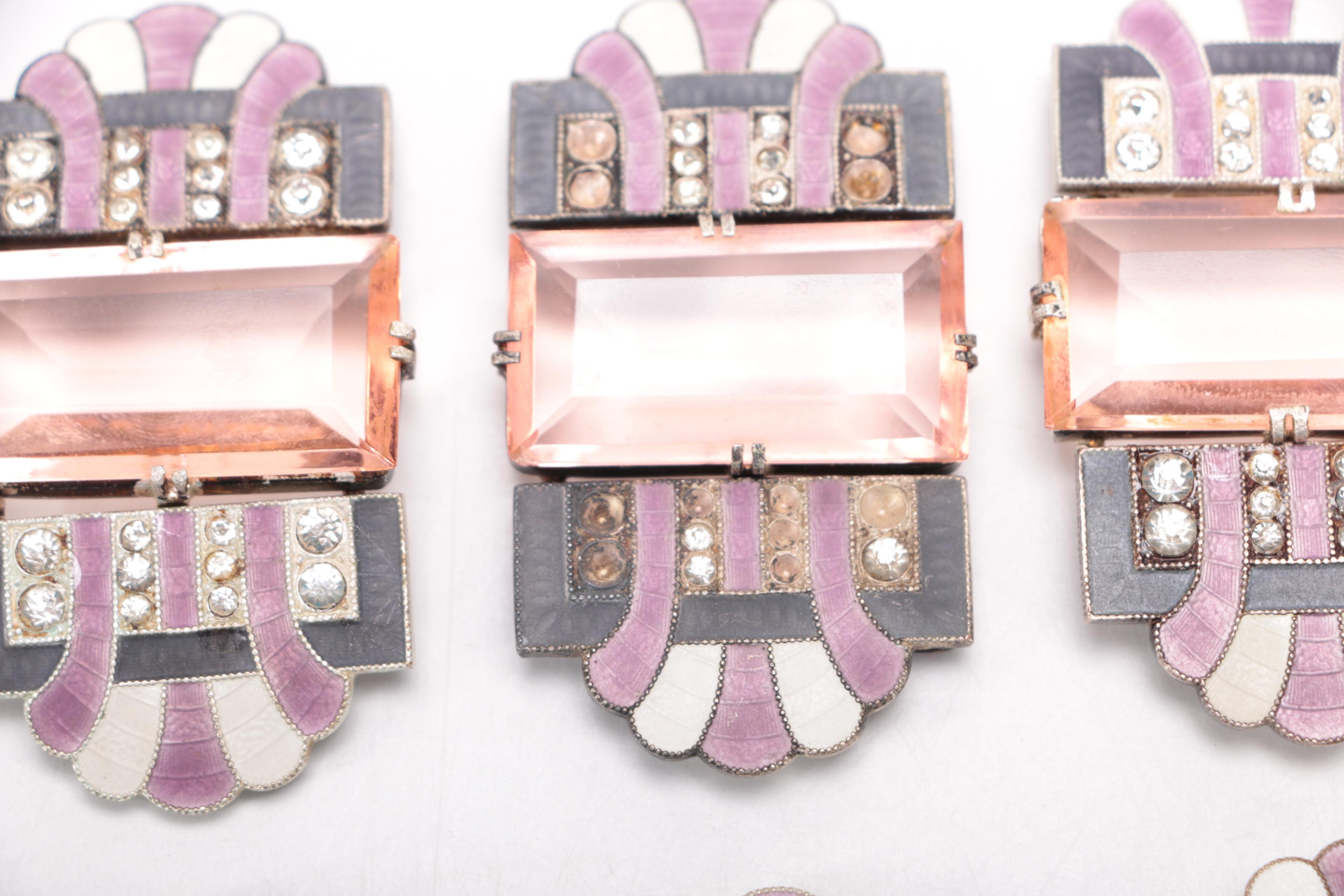 Vintage Czecho-Slovakia Enamel and Glass Belt Buckles