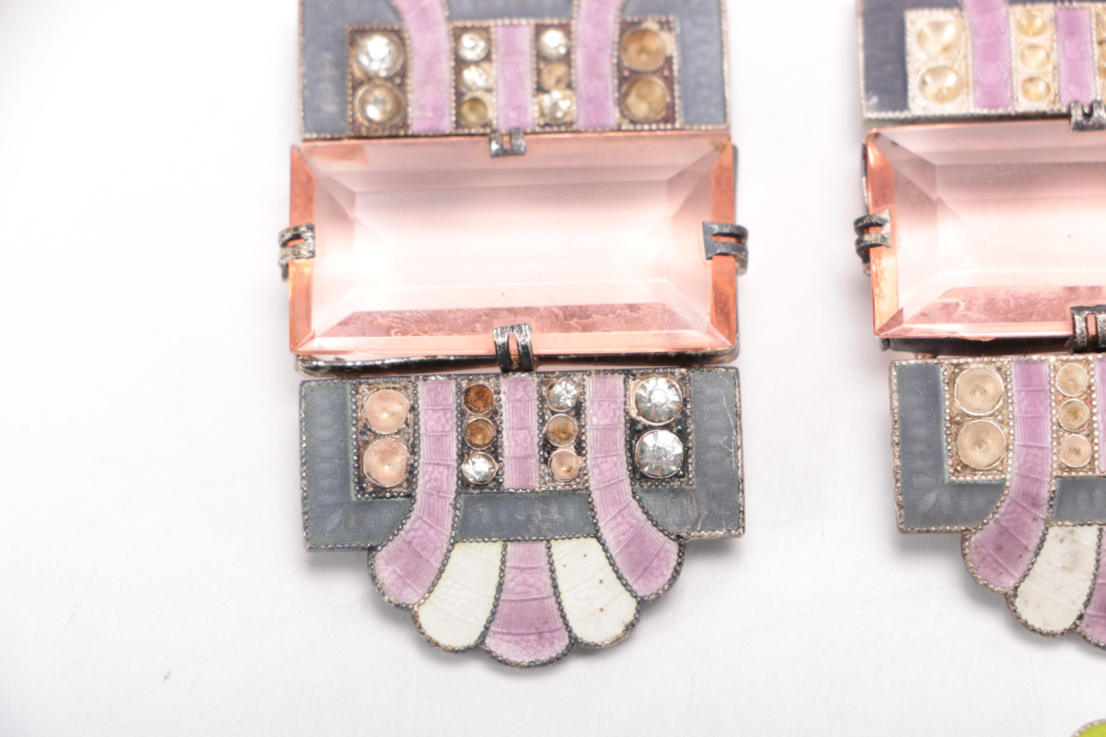 Vintage Czecho-Slovakia Enamel and Glass Belt Buckles