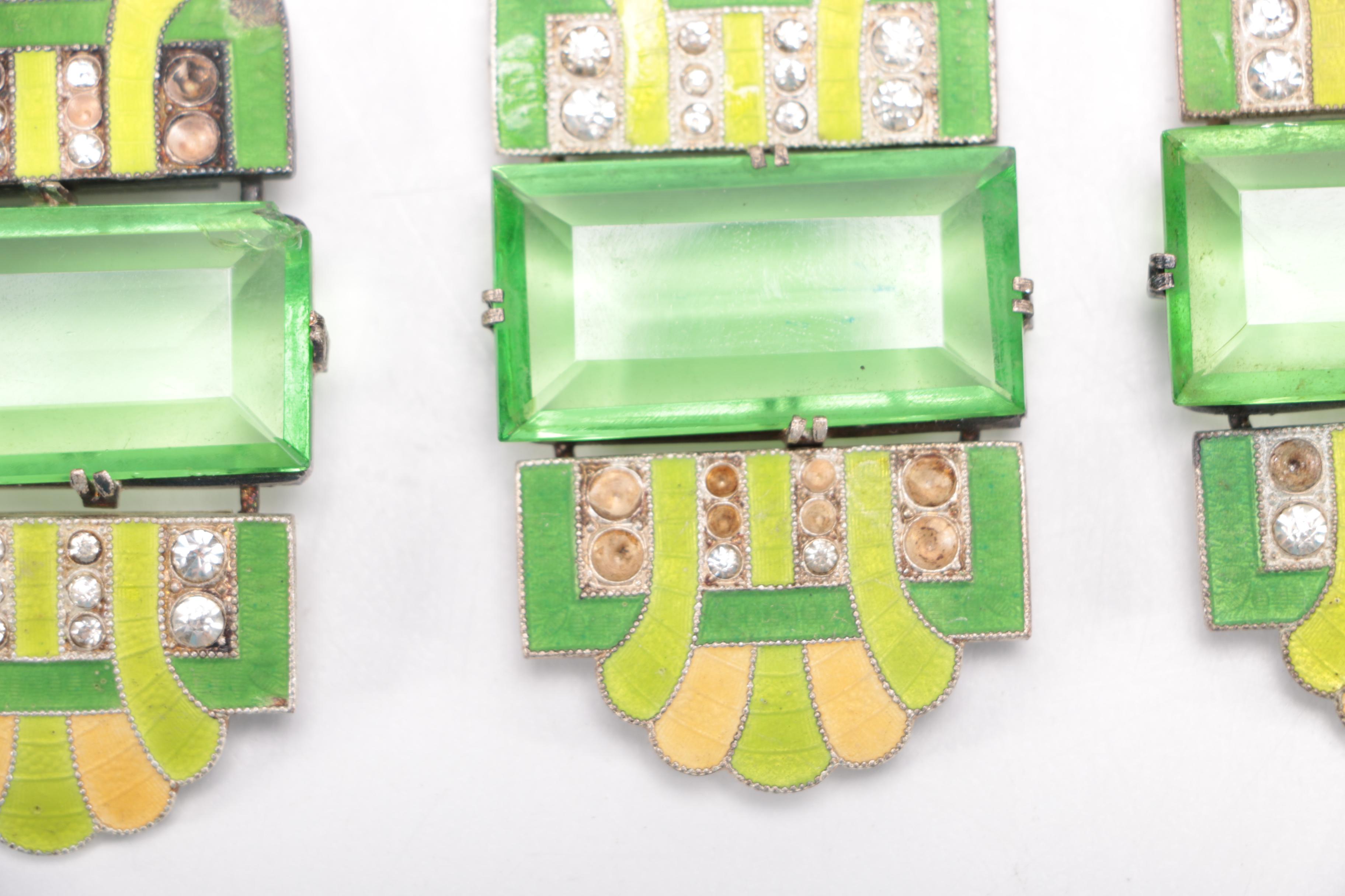 Vintage Czecho-Slovakia Enamel and Glass Belt Buckles
