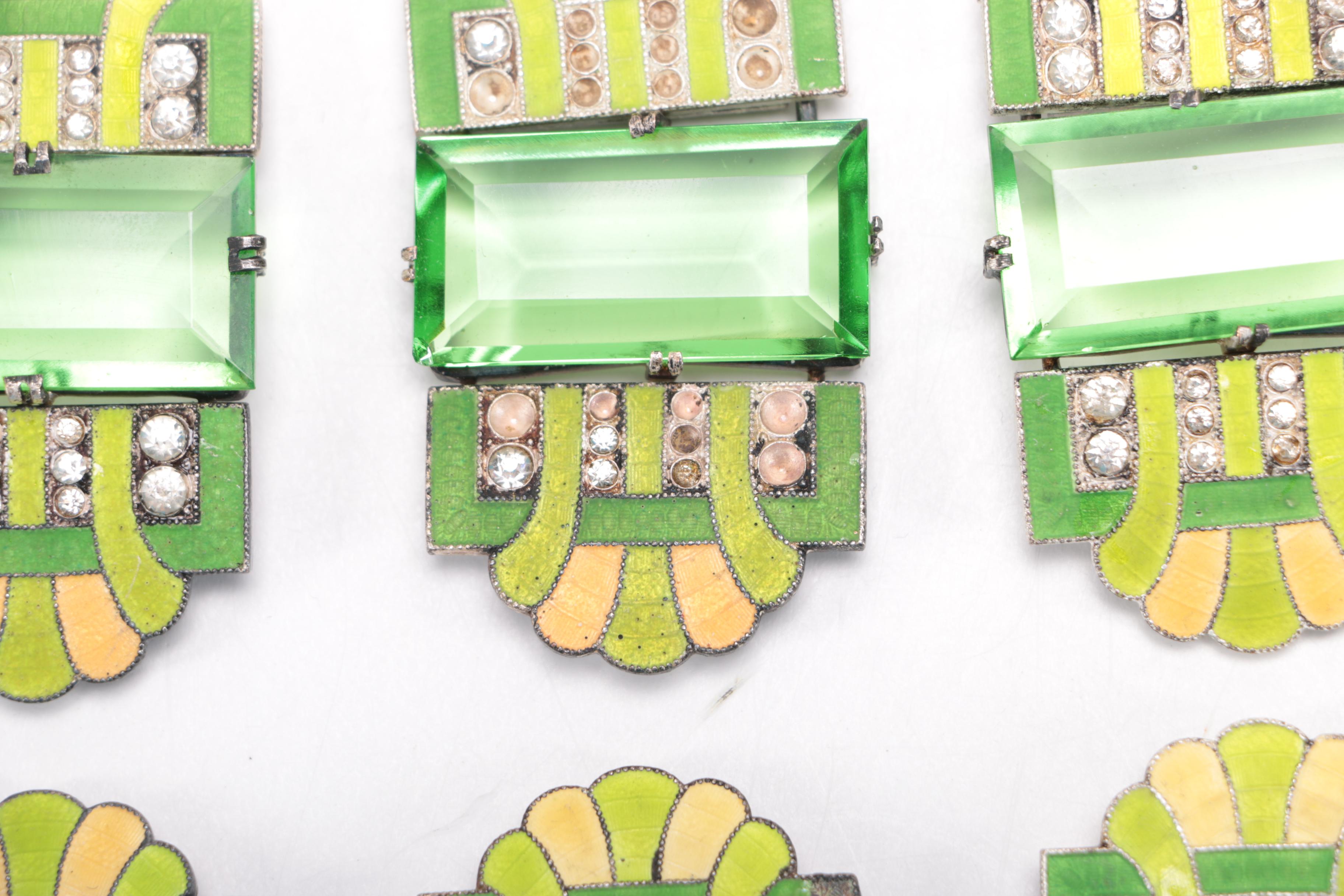 Vintage Czecho-Slovakia Enamel and Glass Belt Buckles