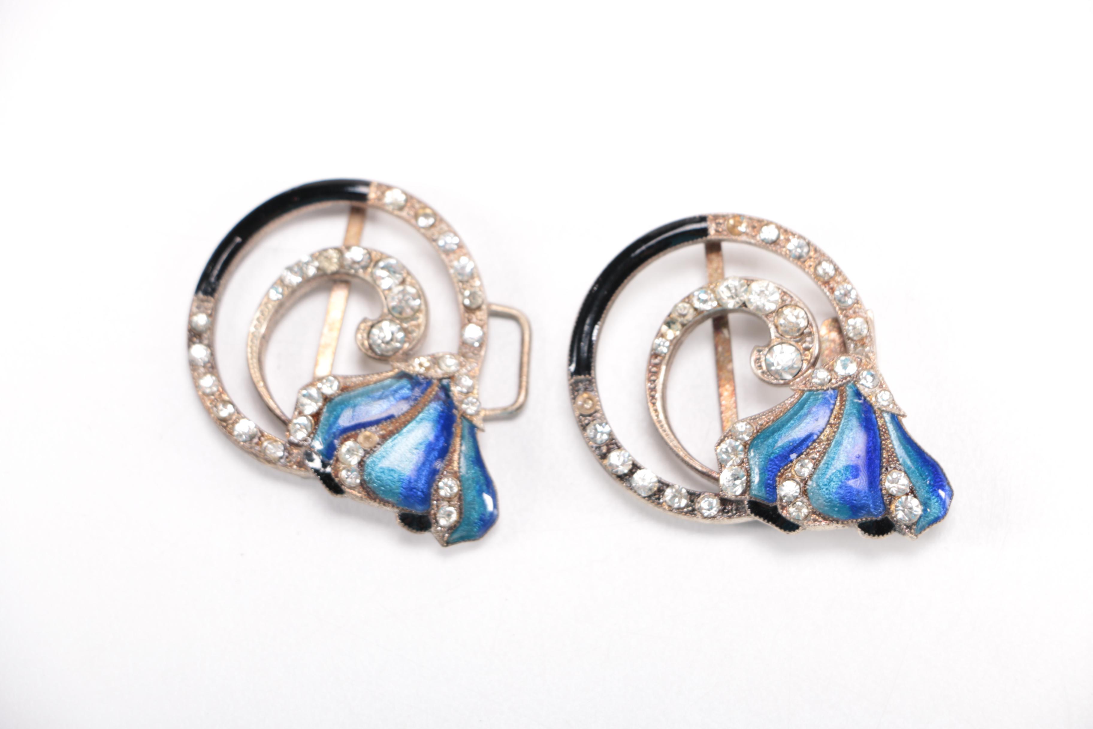 Vintage Czecho-Slovakia Enamel and Glass Belt Buckles