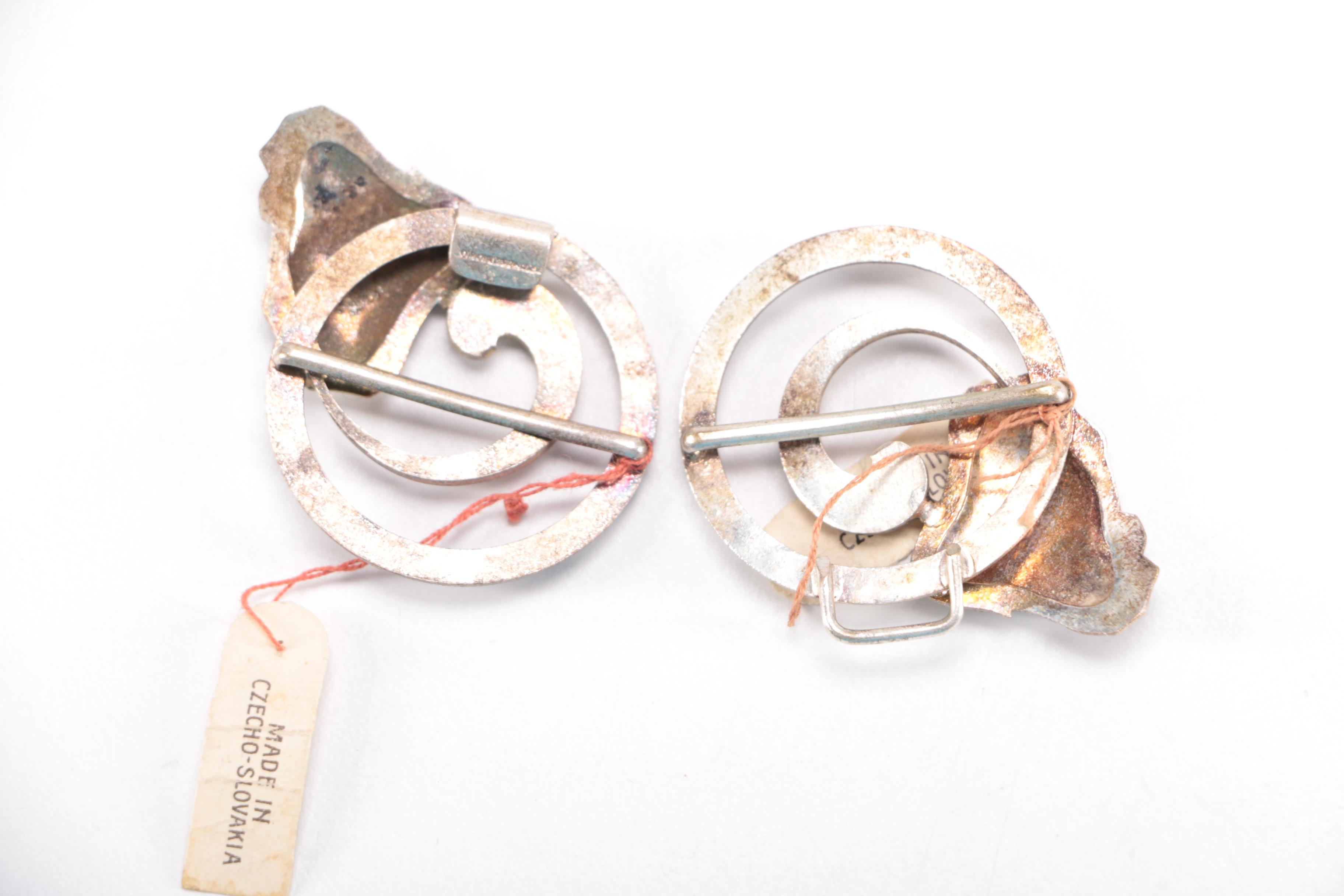 Vintage Czecho-Slovakia Enamel and Glass Belt Buckles