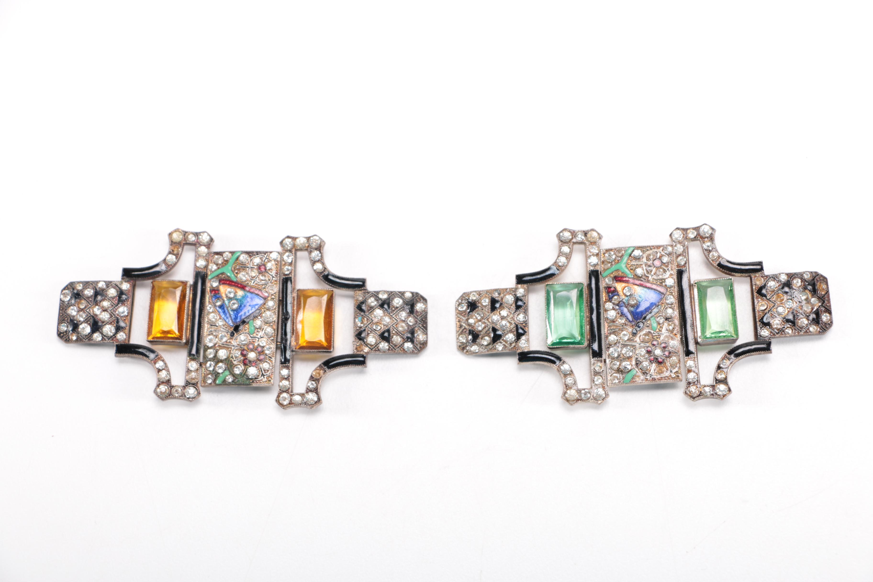 Vintage Czecho-Slovakia Enamel and Glass Belt Buckles