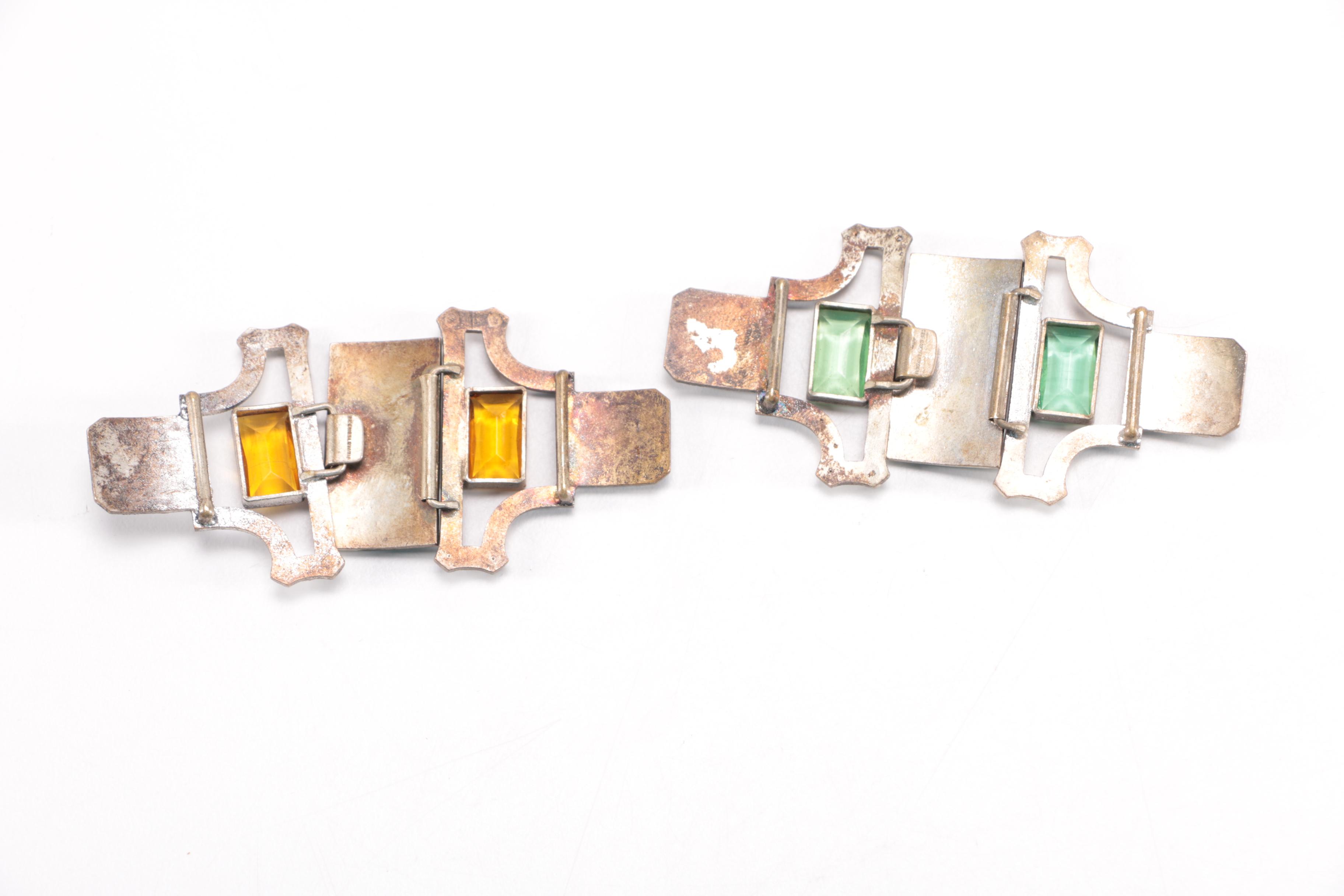 Vintage Czecho-Slovakia Enamel and Glass Belt Buckles