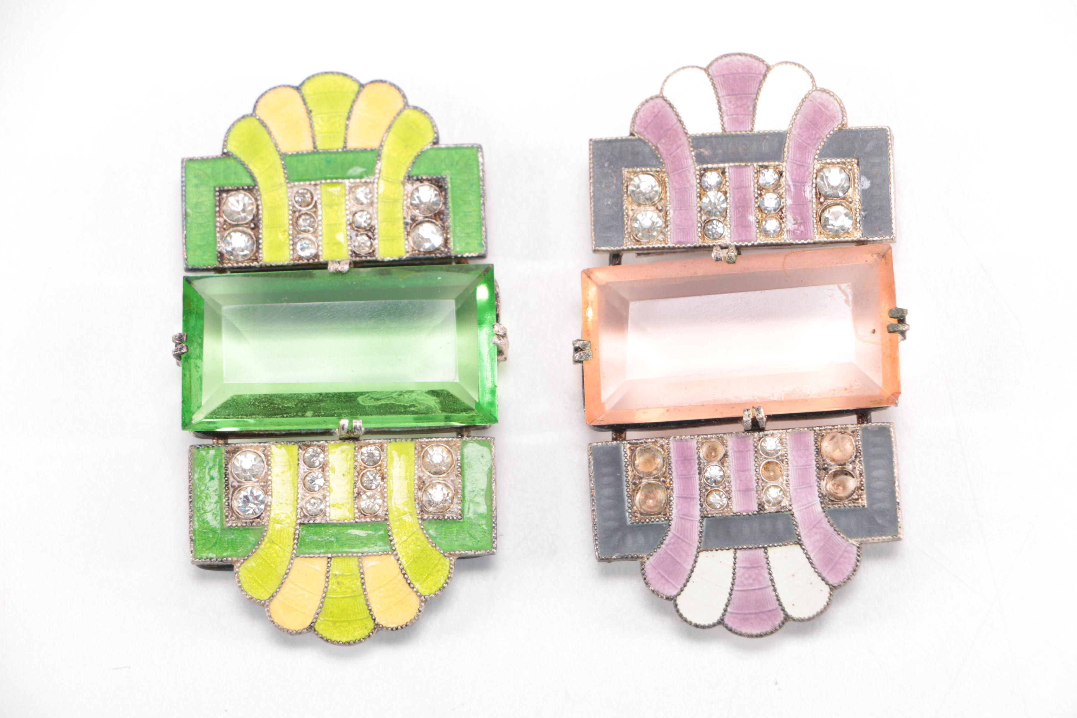 Vintage Czecho-Slovakia Enamel and Glass Belt Buckles