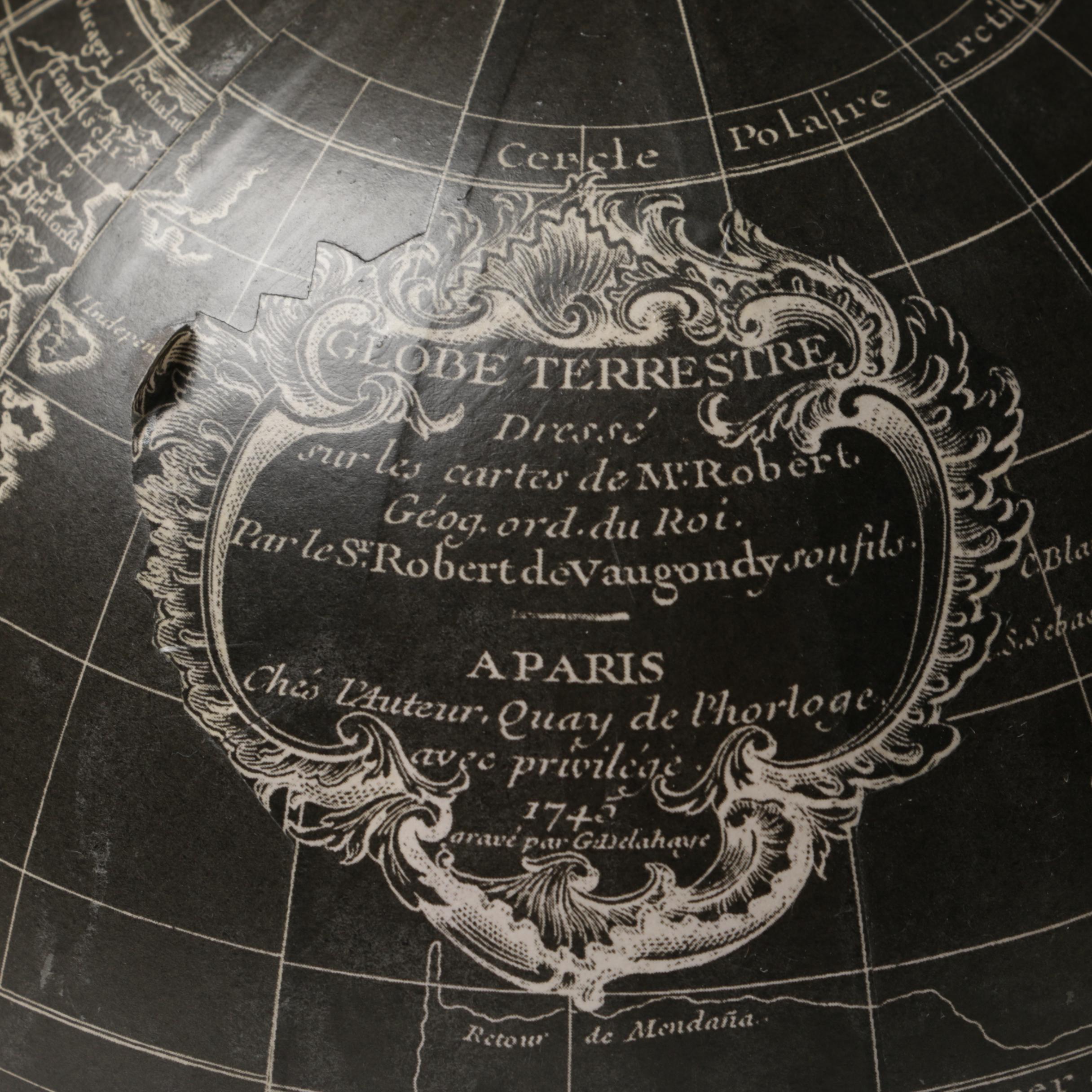 Vaugondy 1745 Inspired Noir Globe and Brass Navigator's Terrestrial Globe