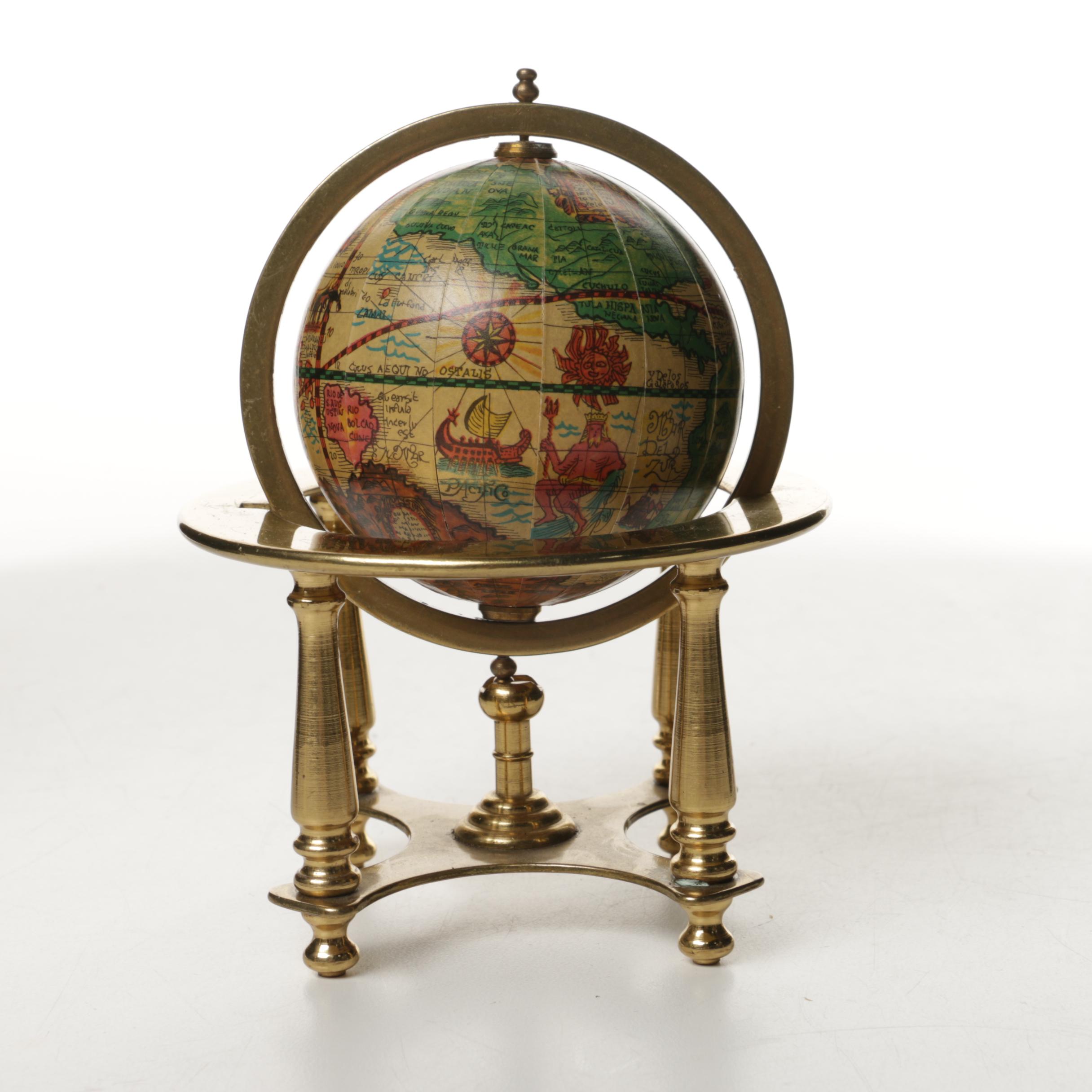 Vaugondy 1745 Inspired Noir Globe and Brass Navigator's Terrestrial Globe
