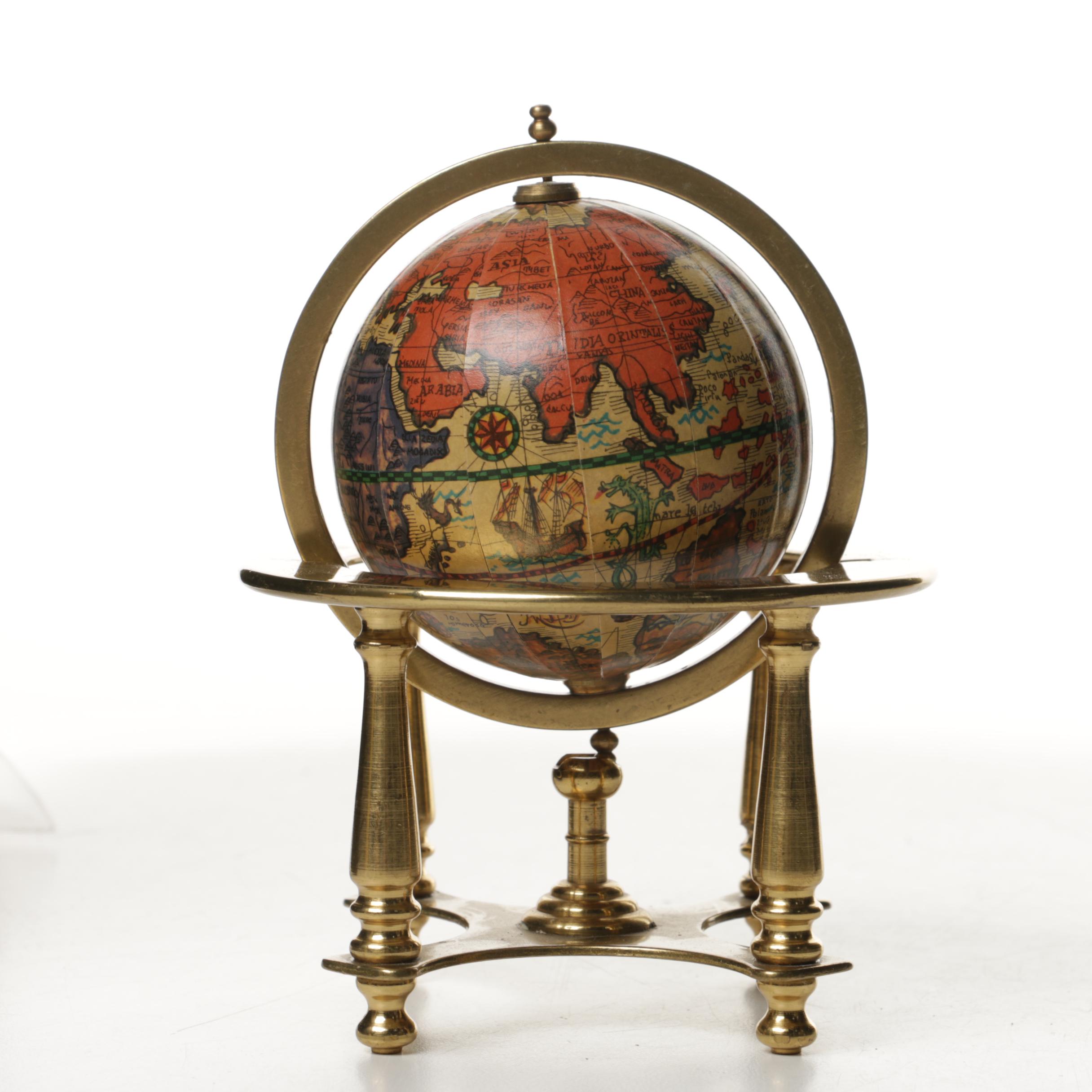 Vaugondy 1745 Inspired Noir Globe and Brass Navigator's Terrestrial Globe
