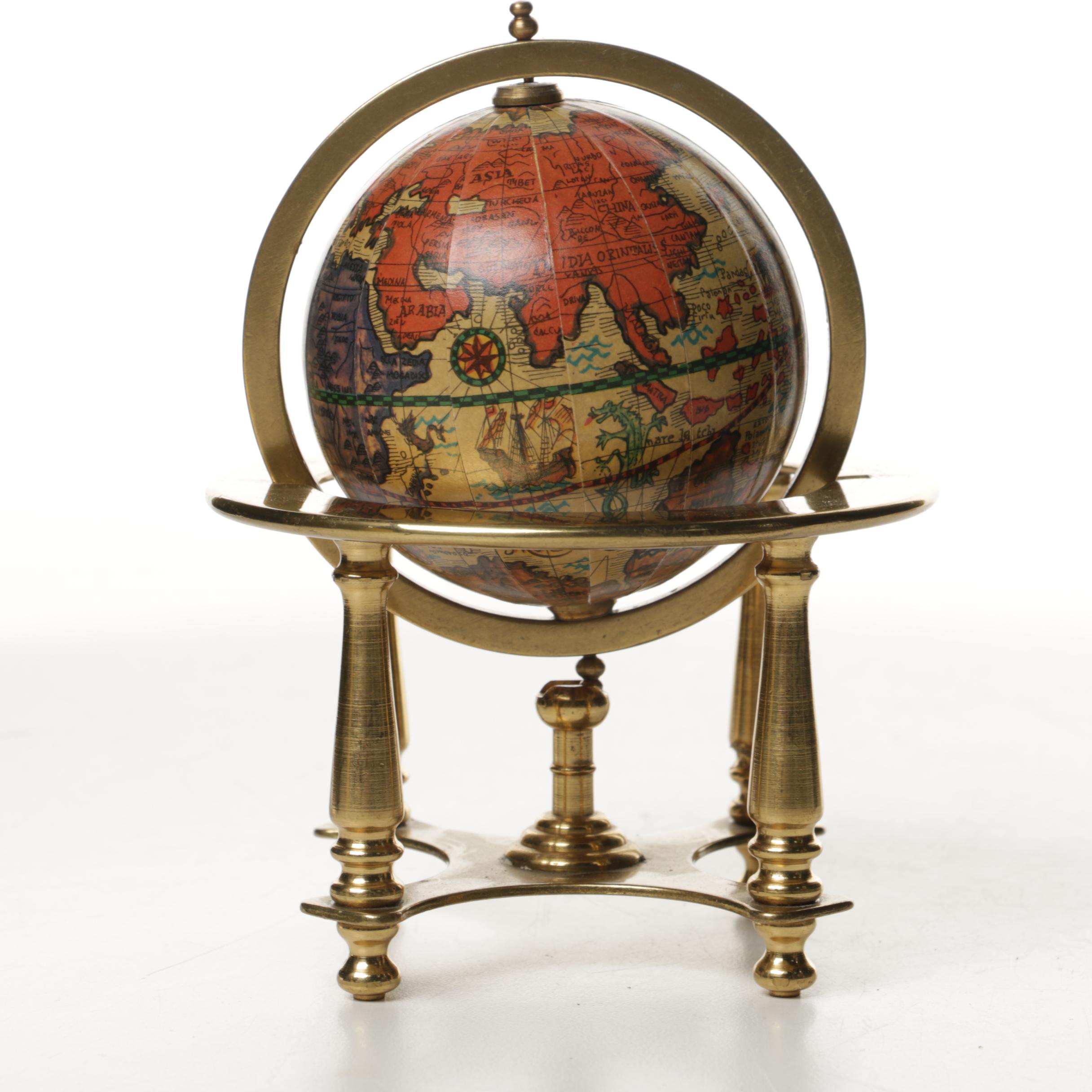 Vaugondy 1745 Inspired Noir Globe and Brass Navigator's Terrestrial Globe