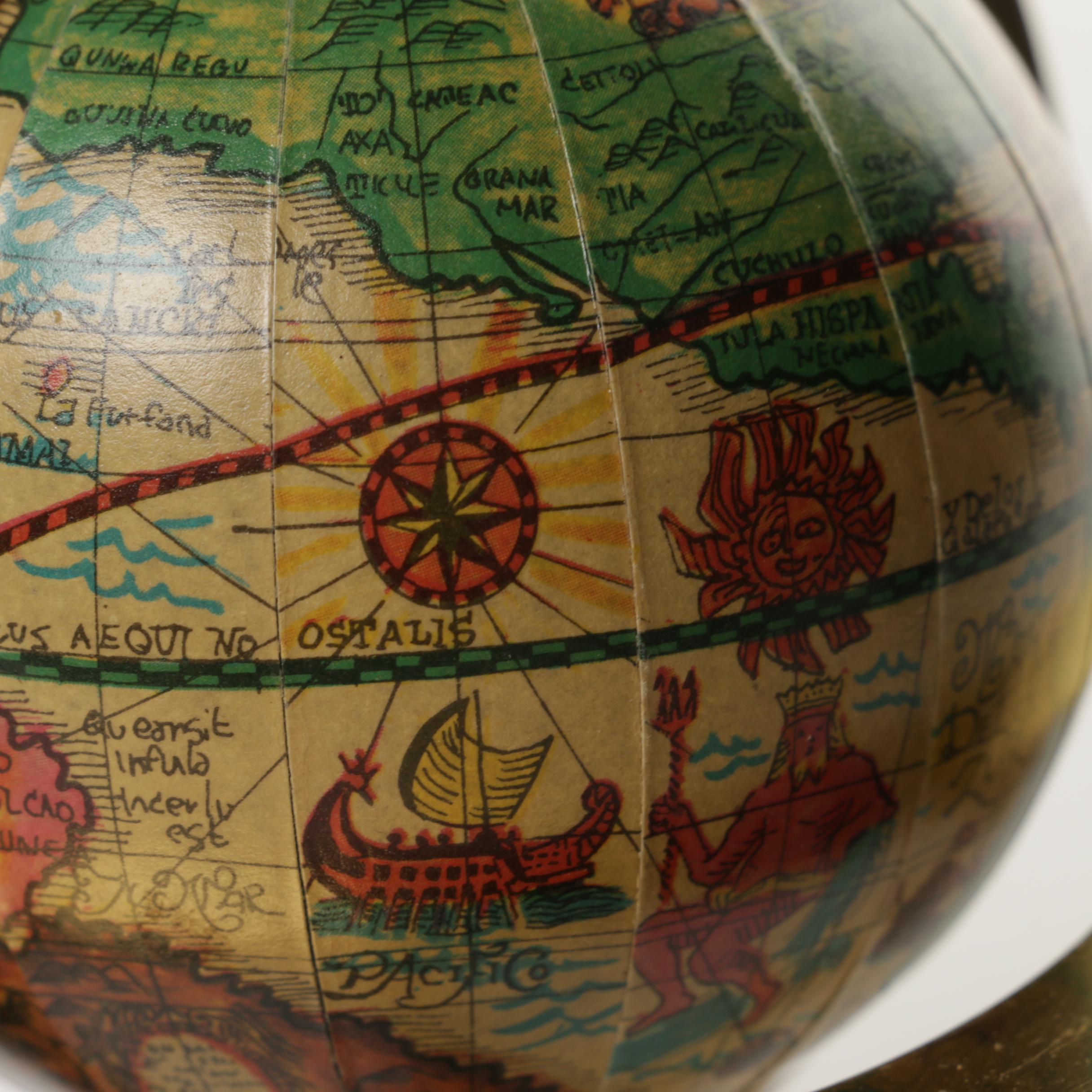 Vaugondy 1745 Inspired Noir Globe and Brass Navigator's Terrestrial Globe