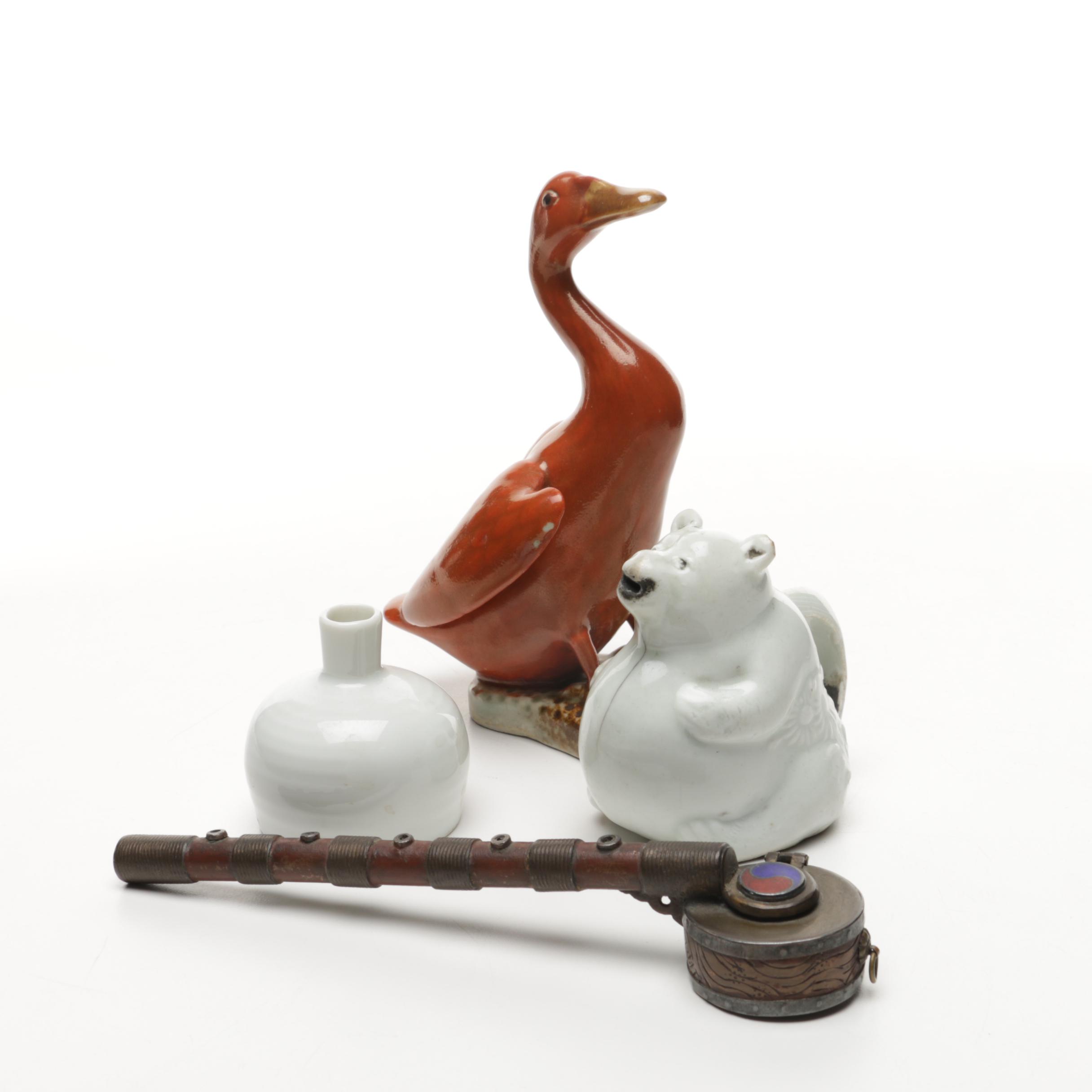 Home Décor Including Japanese "Yatate" Inkwell and Brush Holder